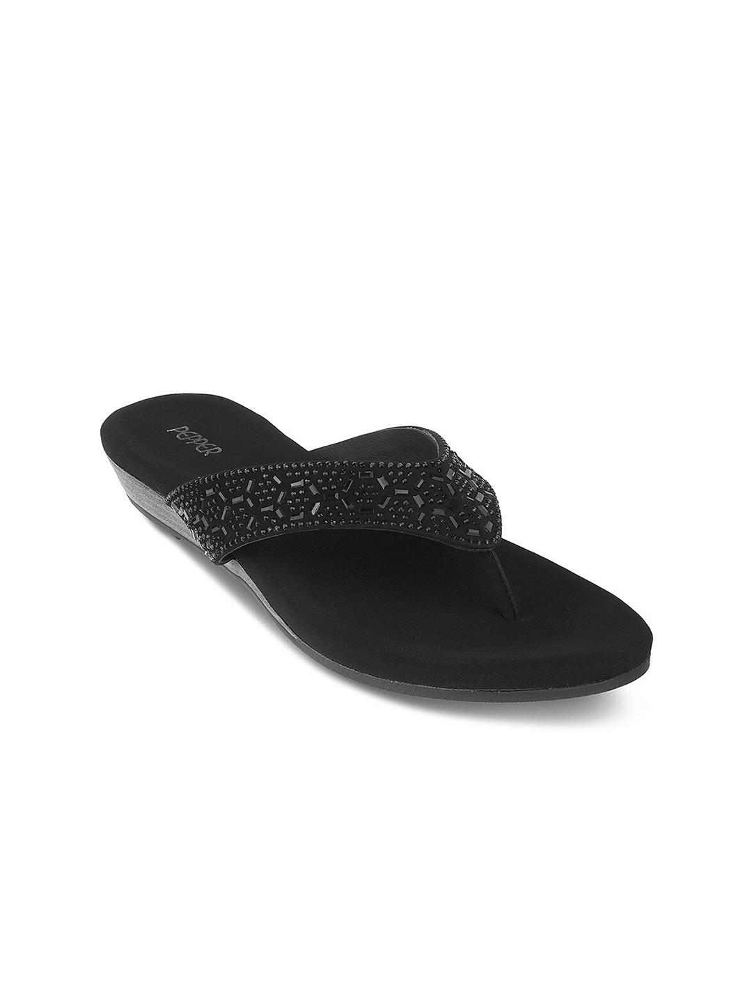 

PEPPER Embellished Open Toe Flats, Black