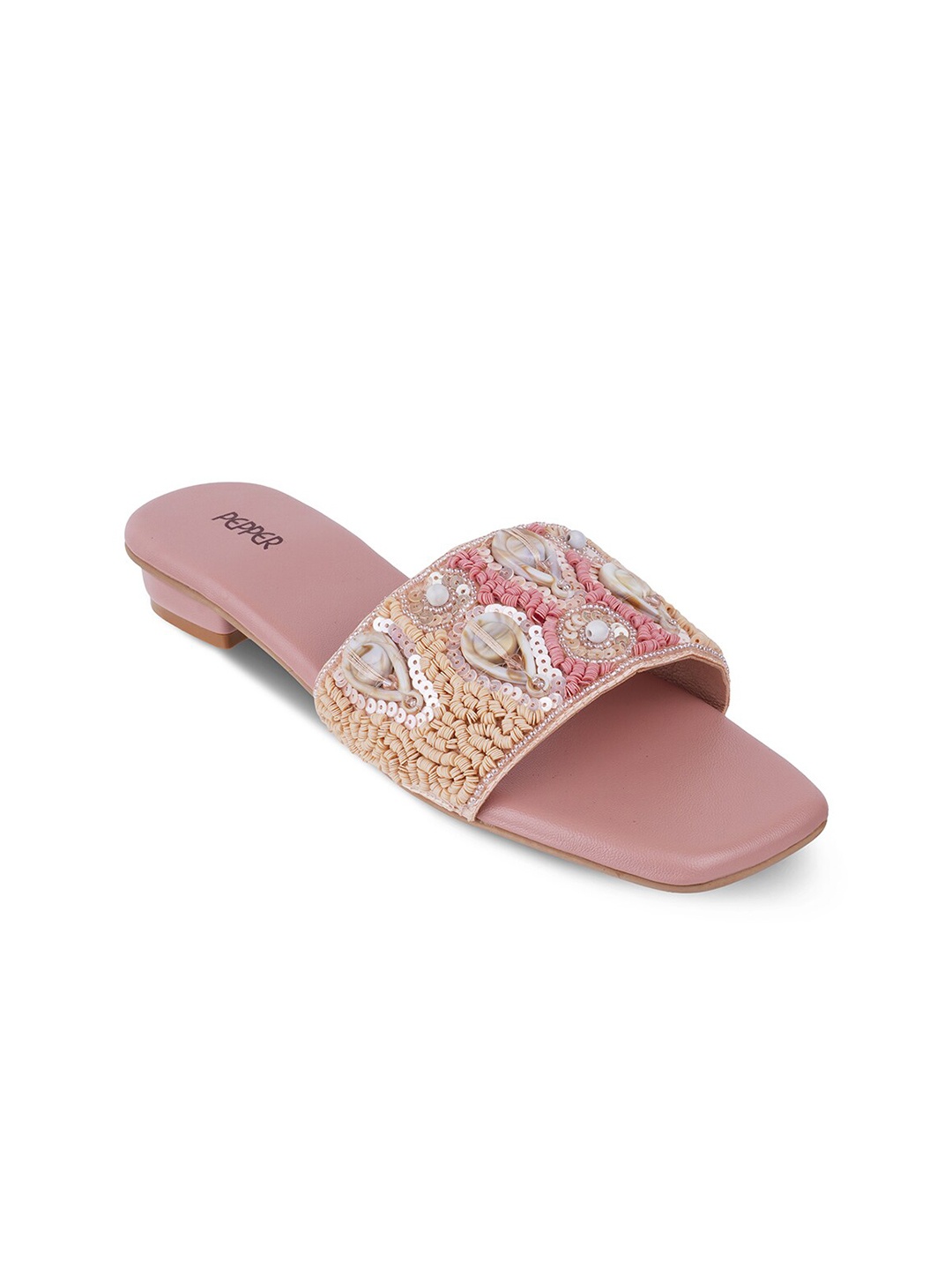 

PEPPER Embellished Open Toe Flats, Peach