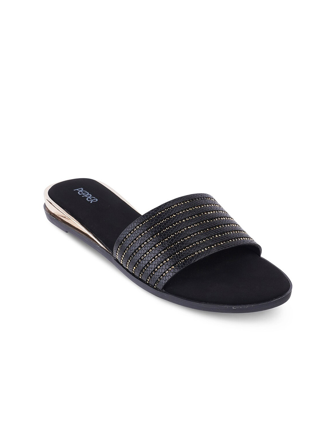 

PEPPER Embellished Open Toe Flats, Black