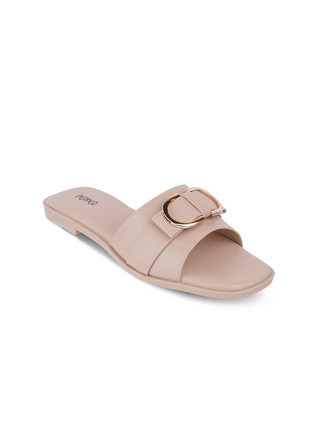 

PEPPER Buckles Detail Open Toe Flats, Beige