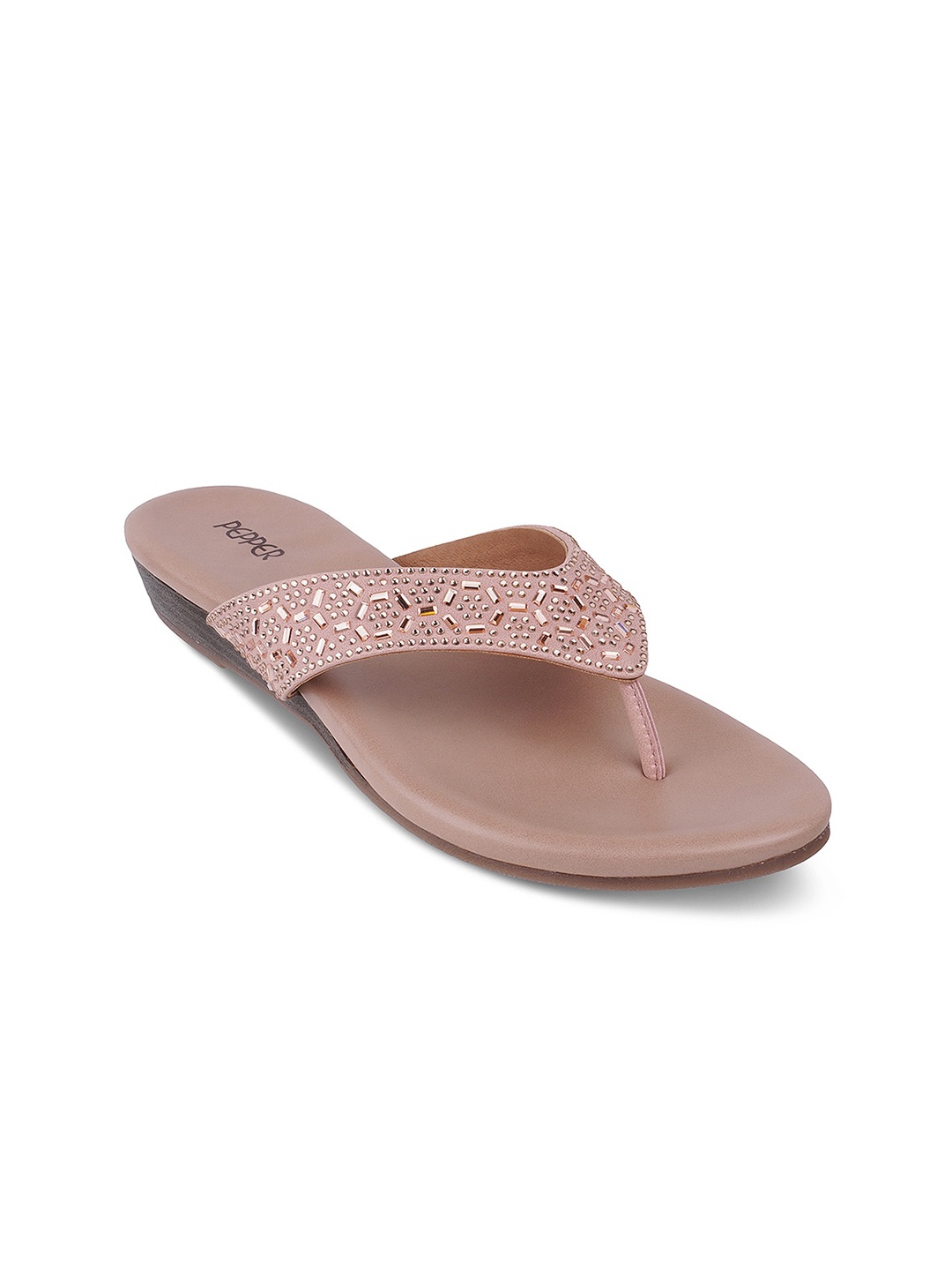 

PEPPER Embellished Open Toe Flats, Peach