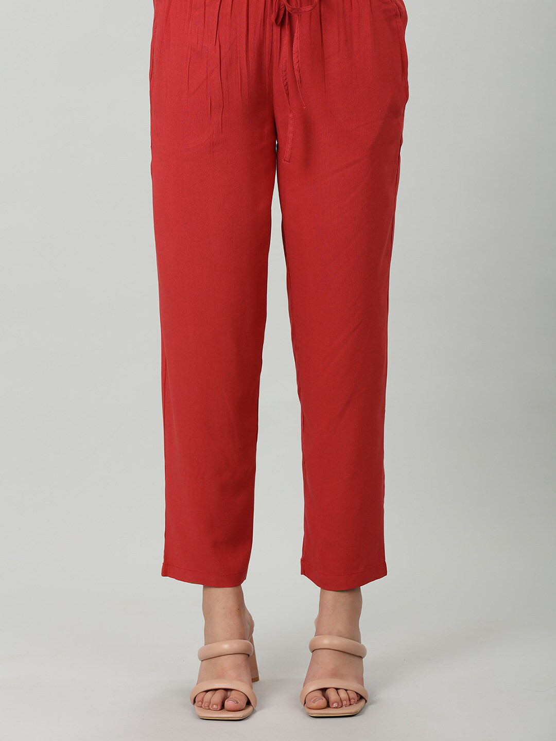 

Mustard Women Mid-Rise Regular Trousers, Red
