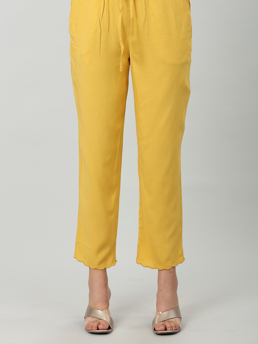 

Mustard Women Mid Rise Cigarette Trousers, Yellow