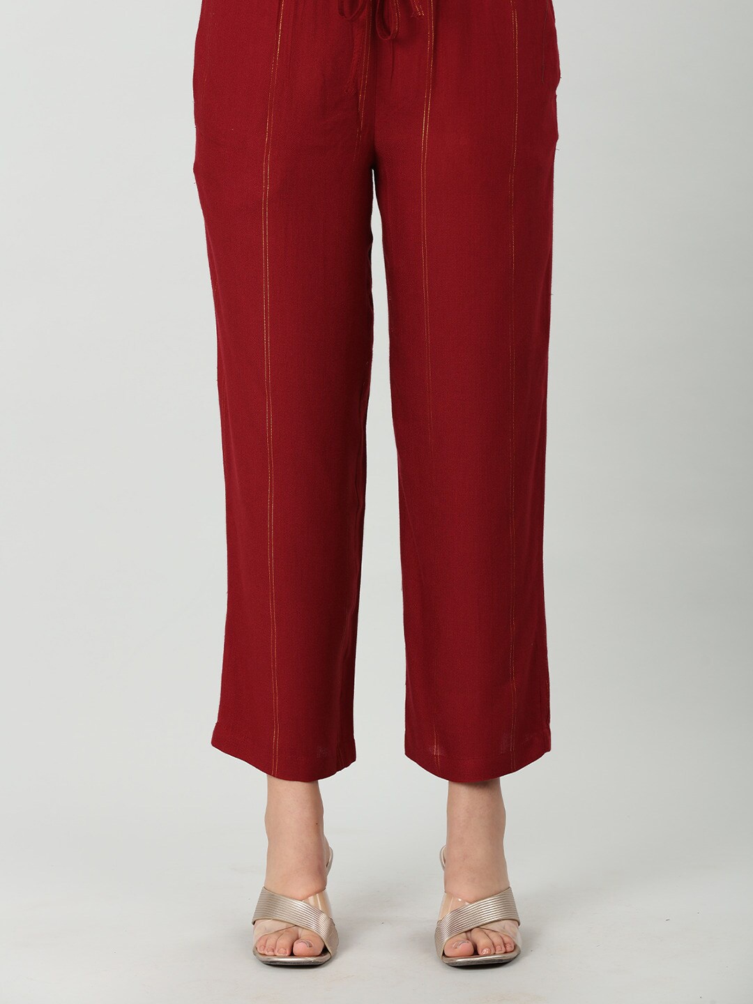 

Mustard Women Mid-Rise Trousers, Red