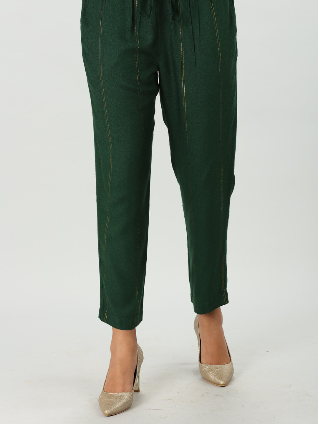 

Mustard Women Striped Mid-Rise Ethnic Trouser, Green