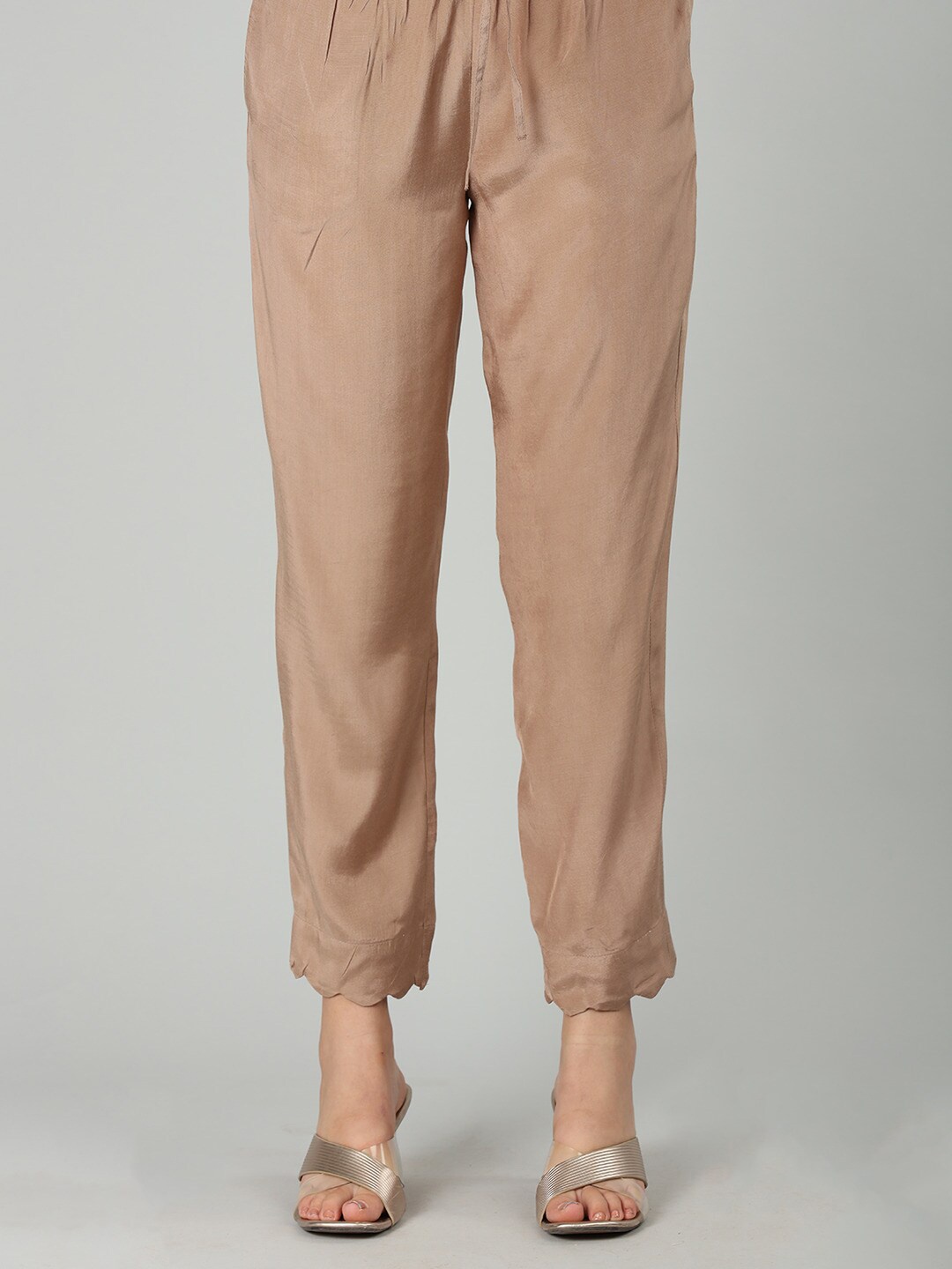 

Mustard Women Mid Rise Cigarette Trousers, Beige