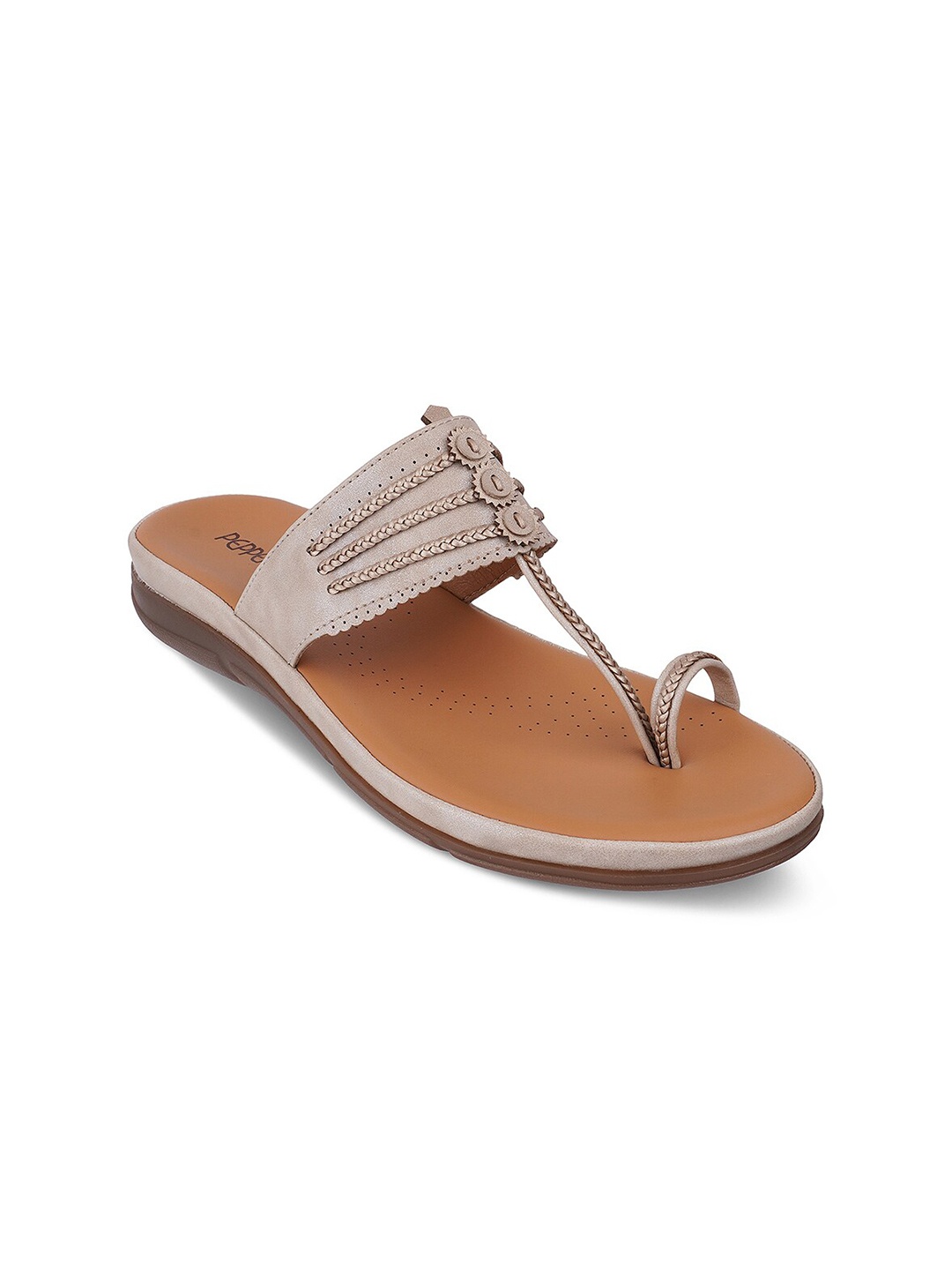 

PEPPER Textured Embellished One Toe Flats, Beige