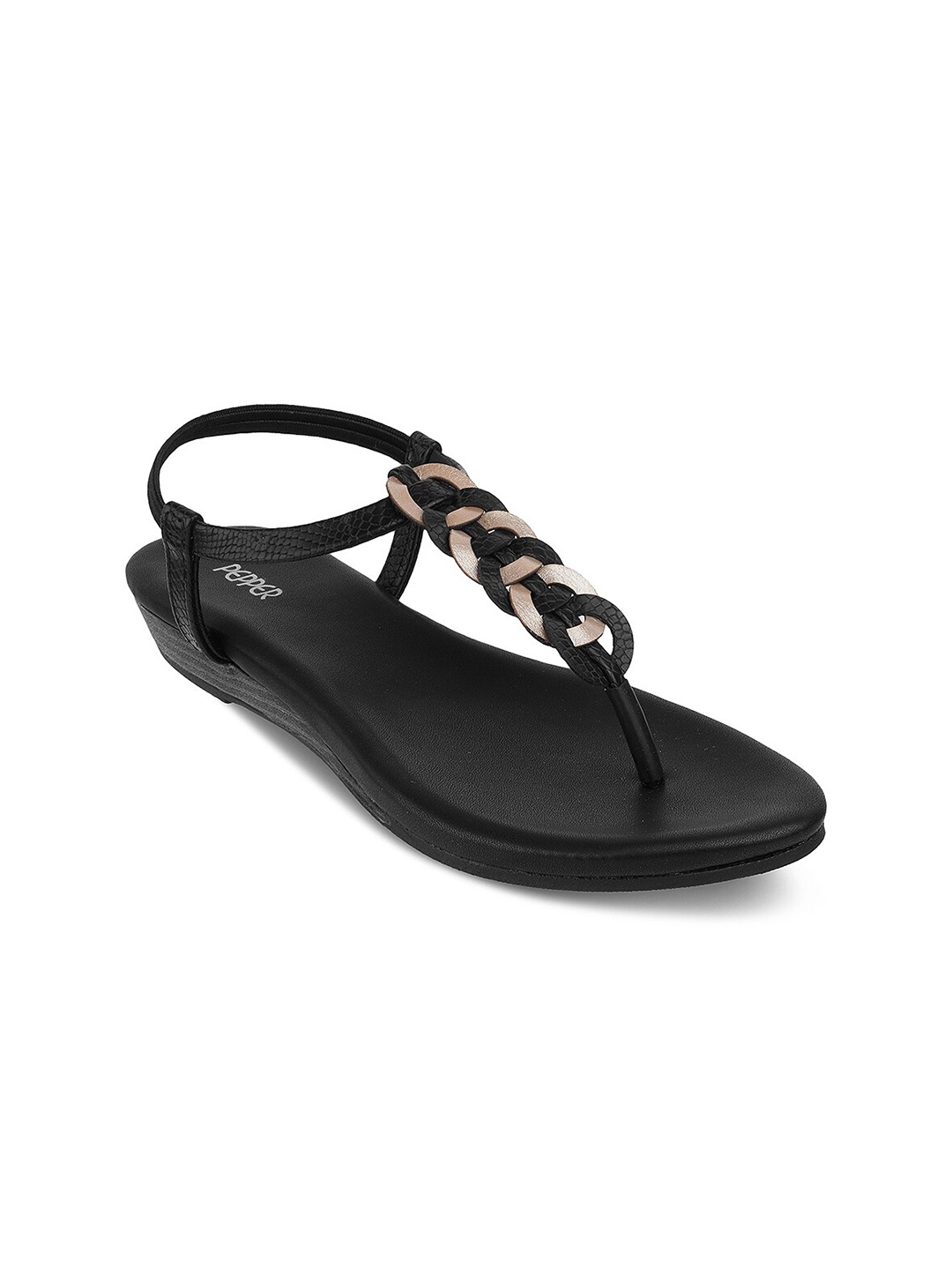 

PEPPER Embellished Open Toe T-Strap Flats, Black