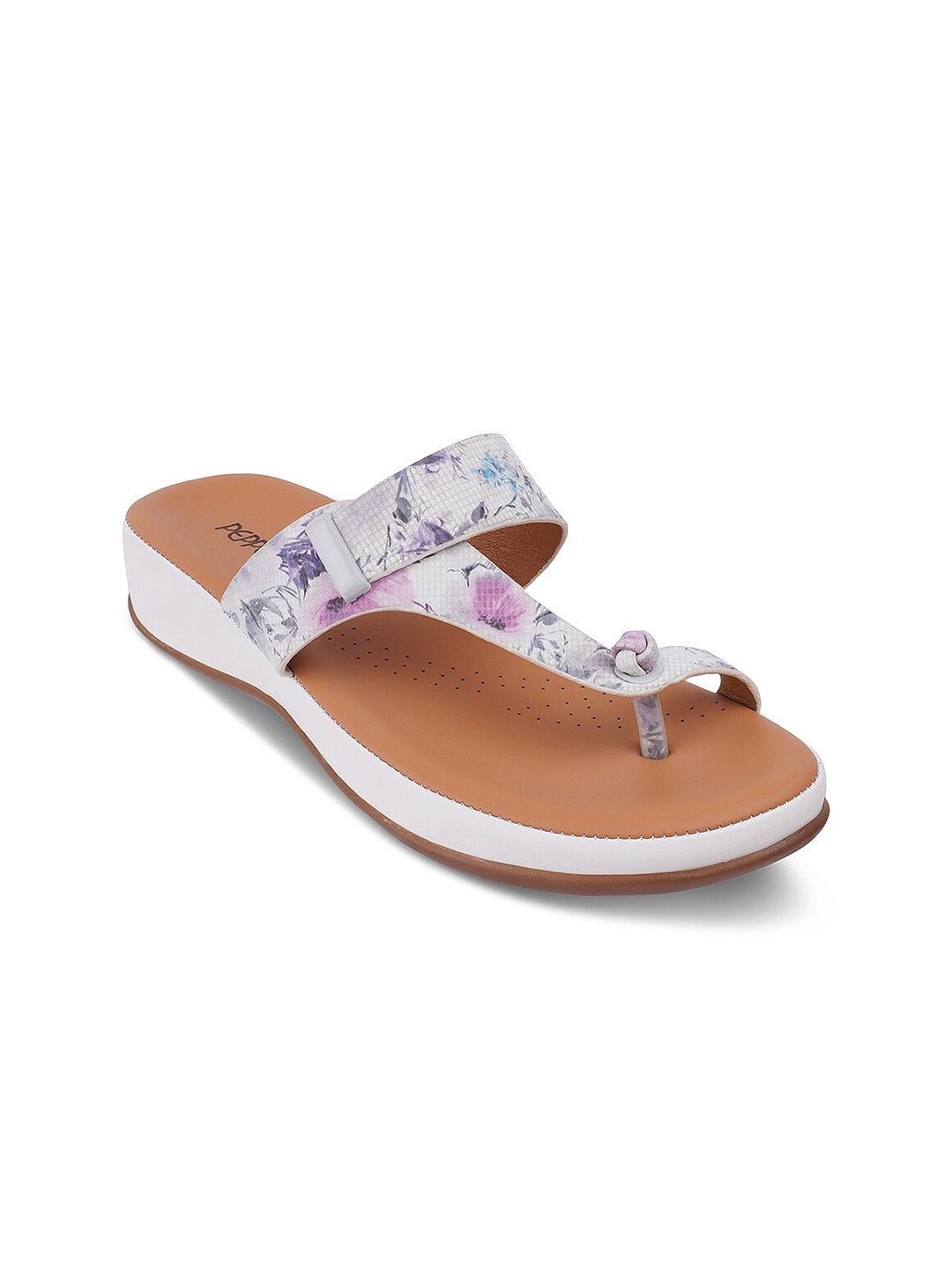 

PEPPER Floral Printed One Toe Flats, White