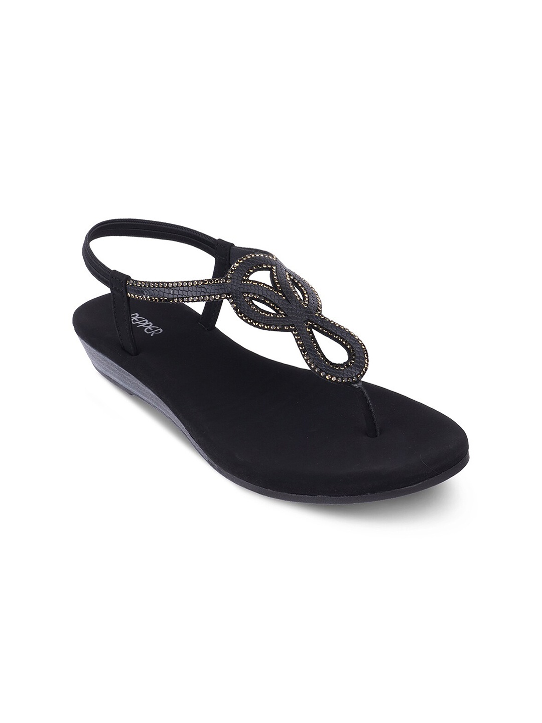 

PEPPER Embellished Backstrap T-Strap Flats, Black