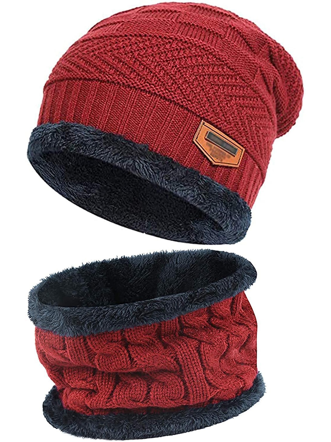 

BAESD Men Self Design Woollen Beanie, Red