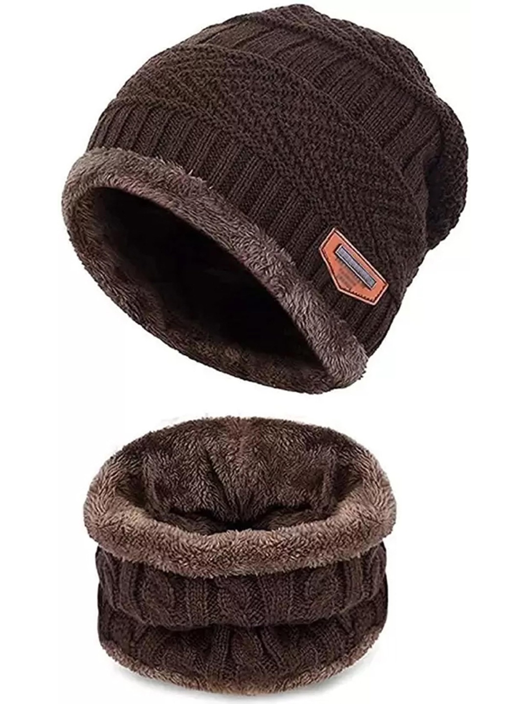 

BAESD Men Self Design Woollen Beanie, Brown