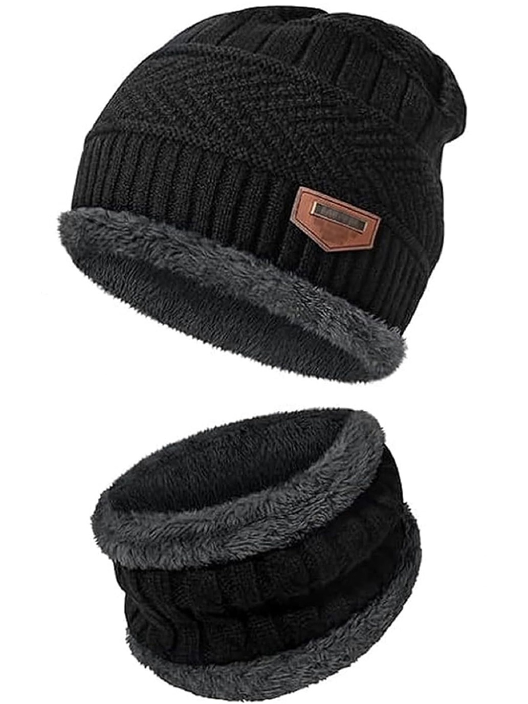 

BAESD Men Self Design Woollen Beanie, Black