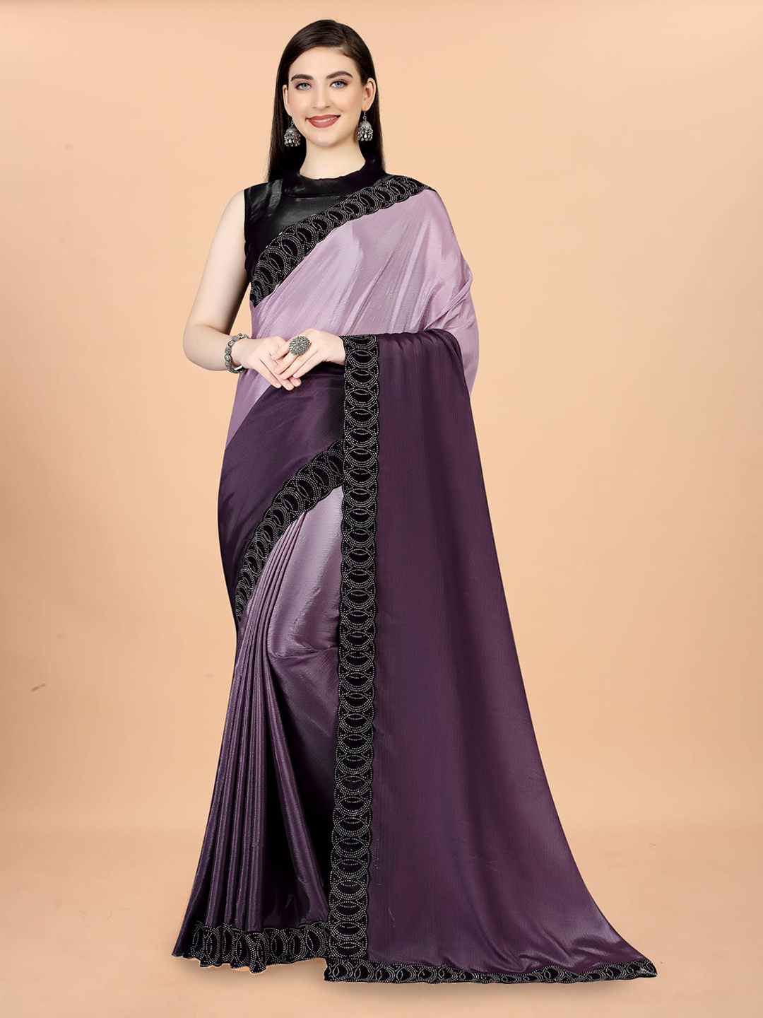 

KALINI Ombre Embroidered Silk Cotton Paithani Saree, Purple