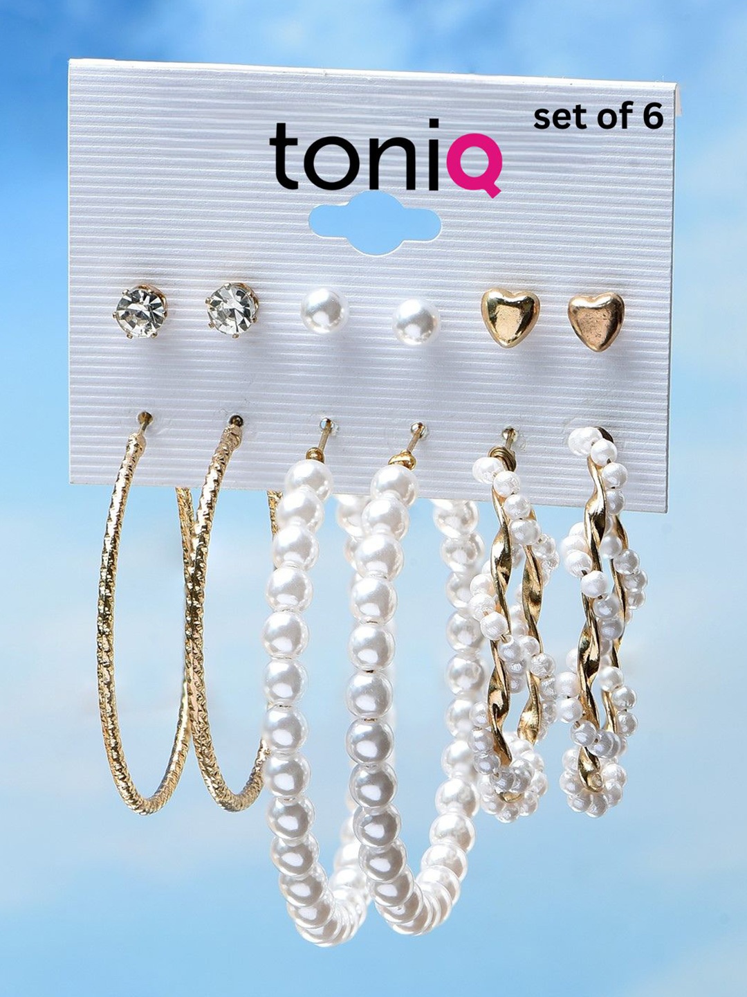 

ToniQ Set Of 6 Gold-Plated Contemporary Drop Earrings, White
