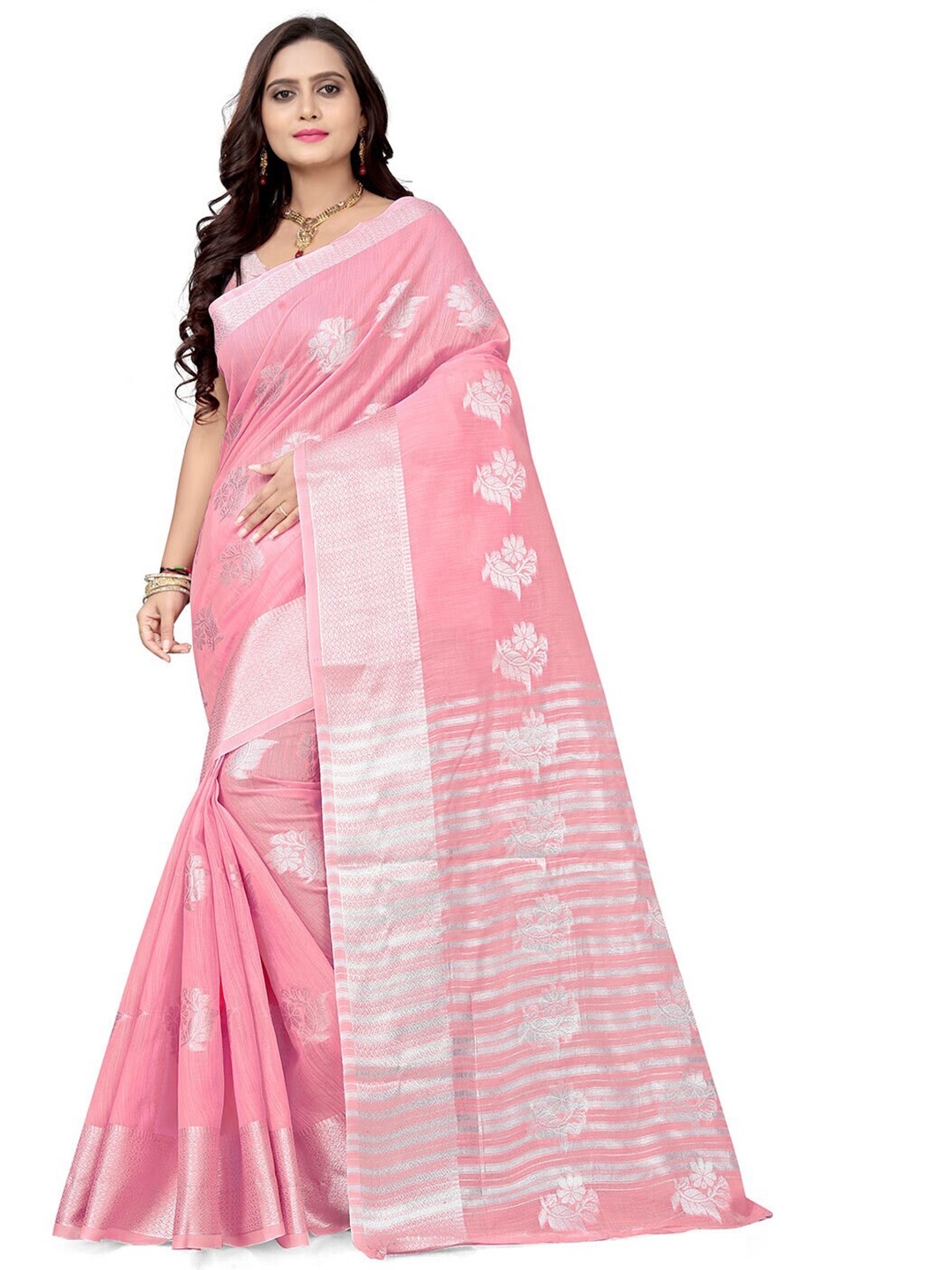 

LIMDO Ethnic Motifs Woven Design Zari Saree, Pink