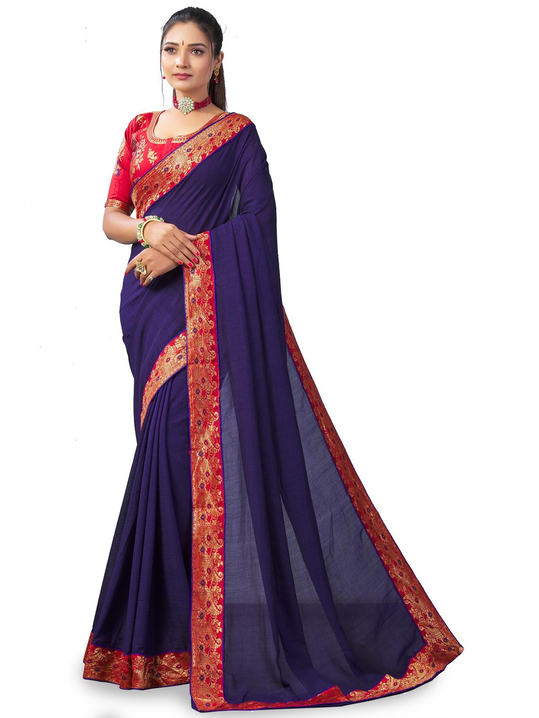 

LIMDO Zari Pure Silk Banarasi Saree, Navy blue