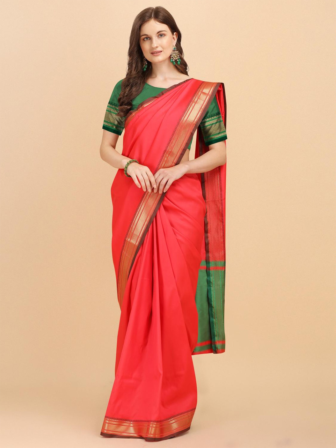 

LIMDO Geometric Woven Design Zari Banarasi Saree, Pink