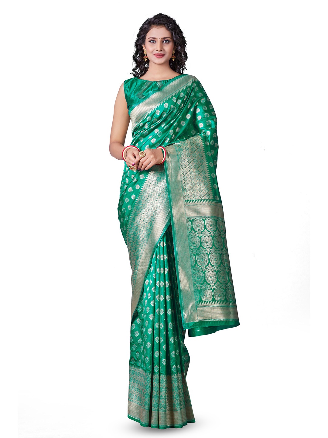 

LIMDO Floral Woven Design Zari Pure Silk Banarasi Saree, Teal