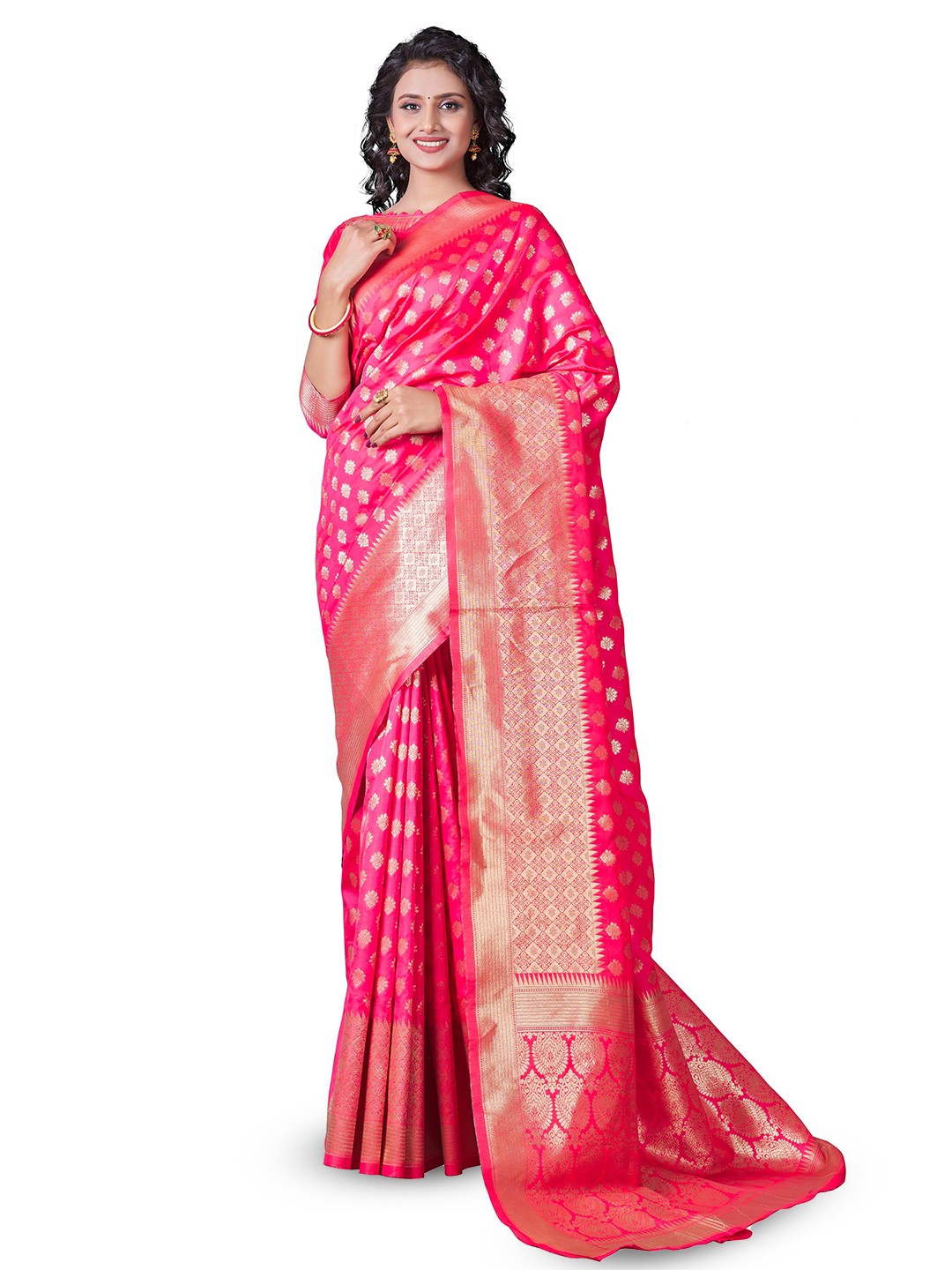 

LIMDO Ethnic Motifs Woven Design Pure Silk Zari Banarasi Saree, Pink