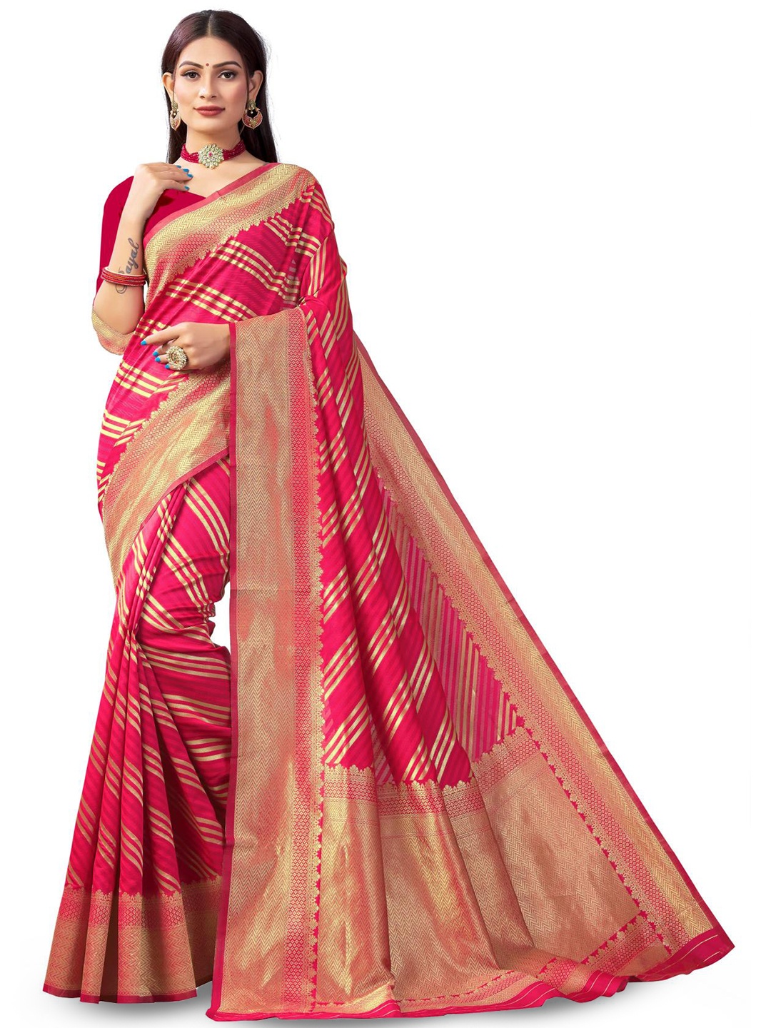 

LIMDO Woven Design Zari Pure Silk Banarasi Saree, Pink