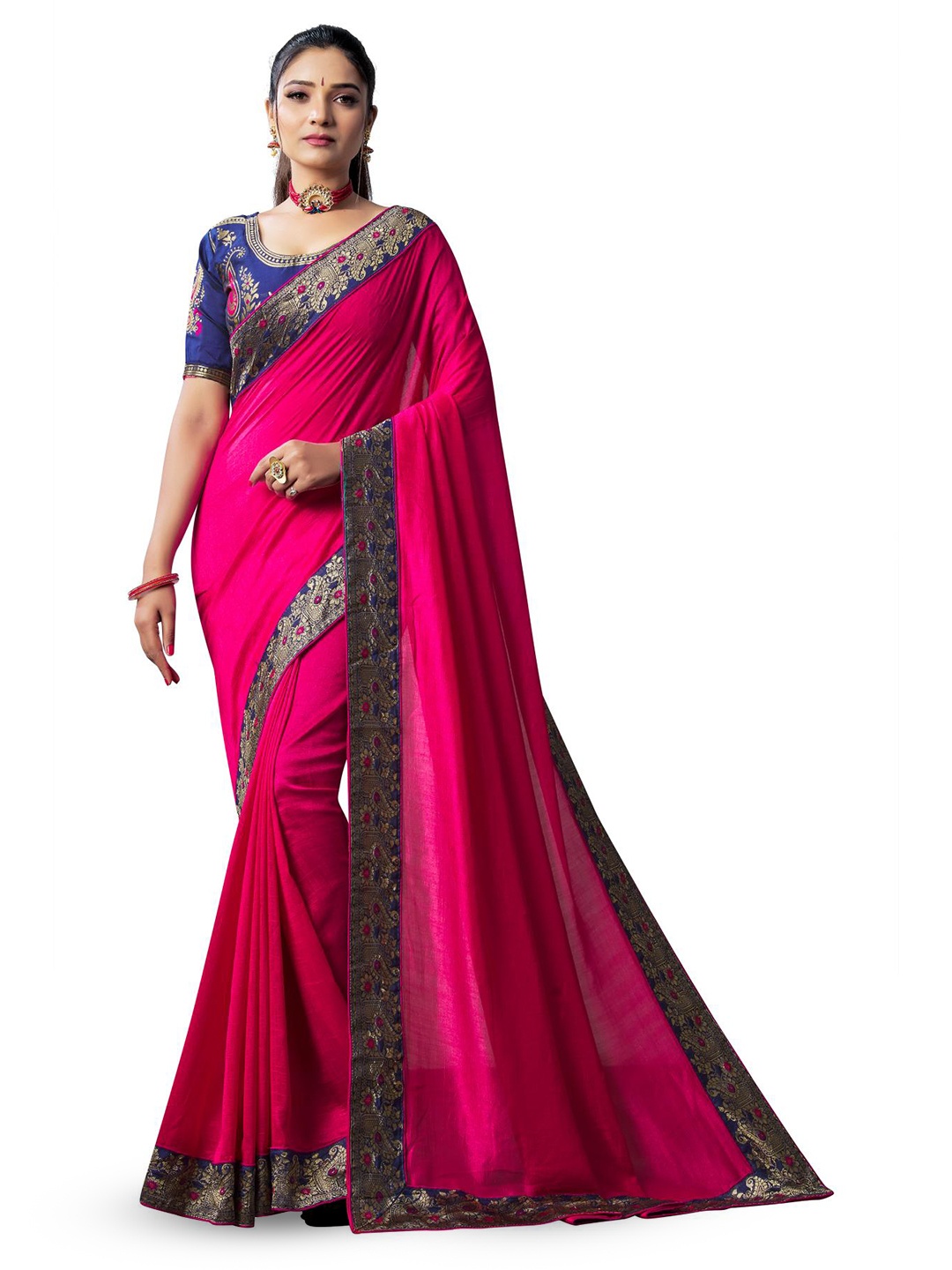 

LIMDO Zari Pure Silk Banarasi Saree, Pink