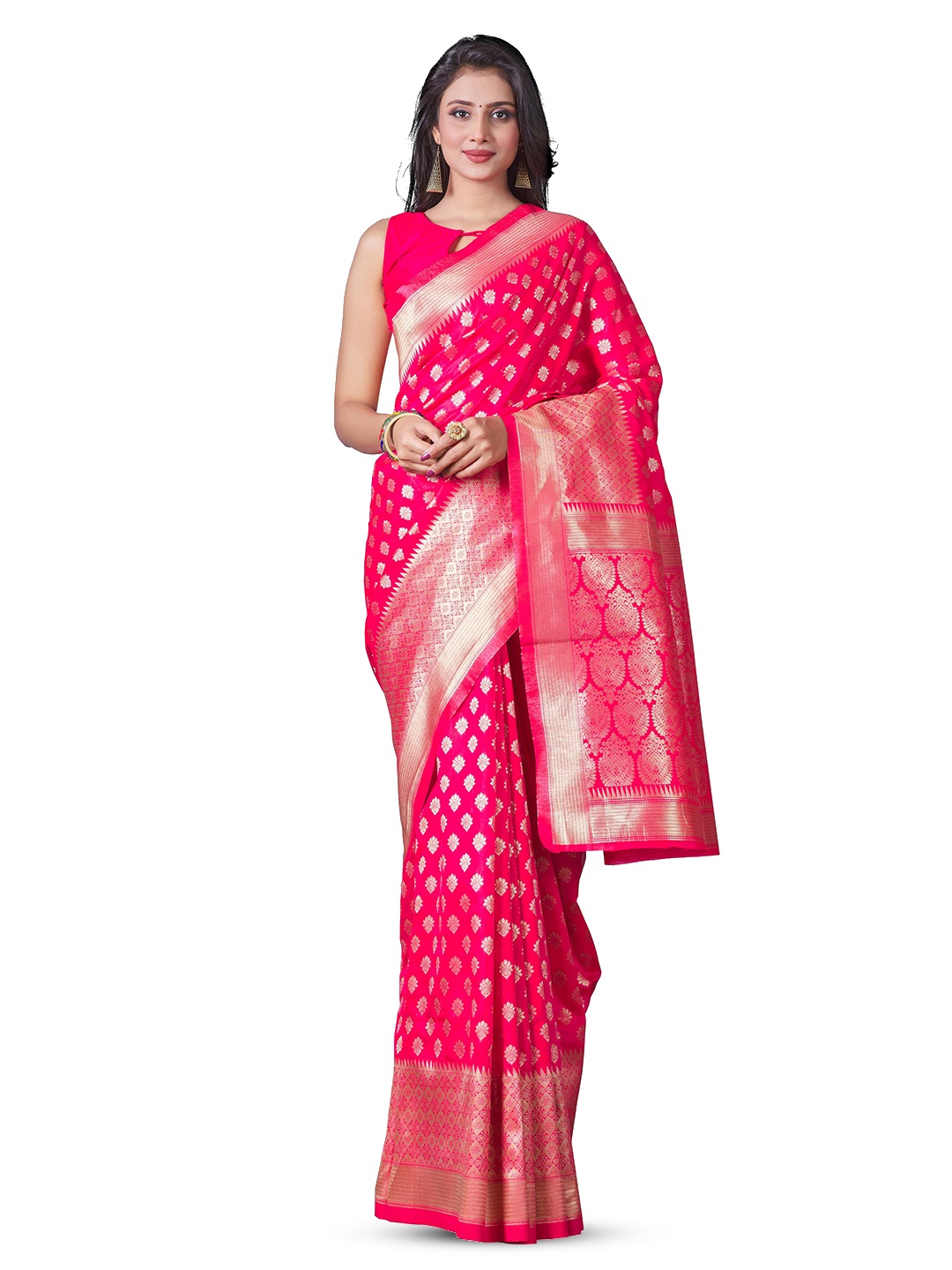 

LIMDO Ethnic Motifs Woven Design Zari Pure Silk Banarasi Saree, Pink