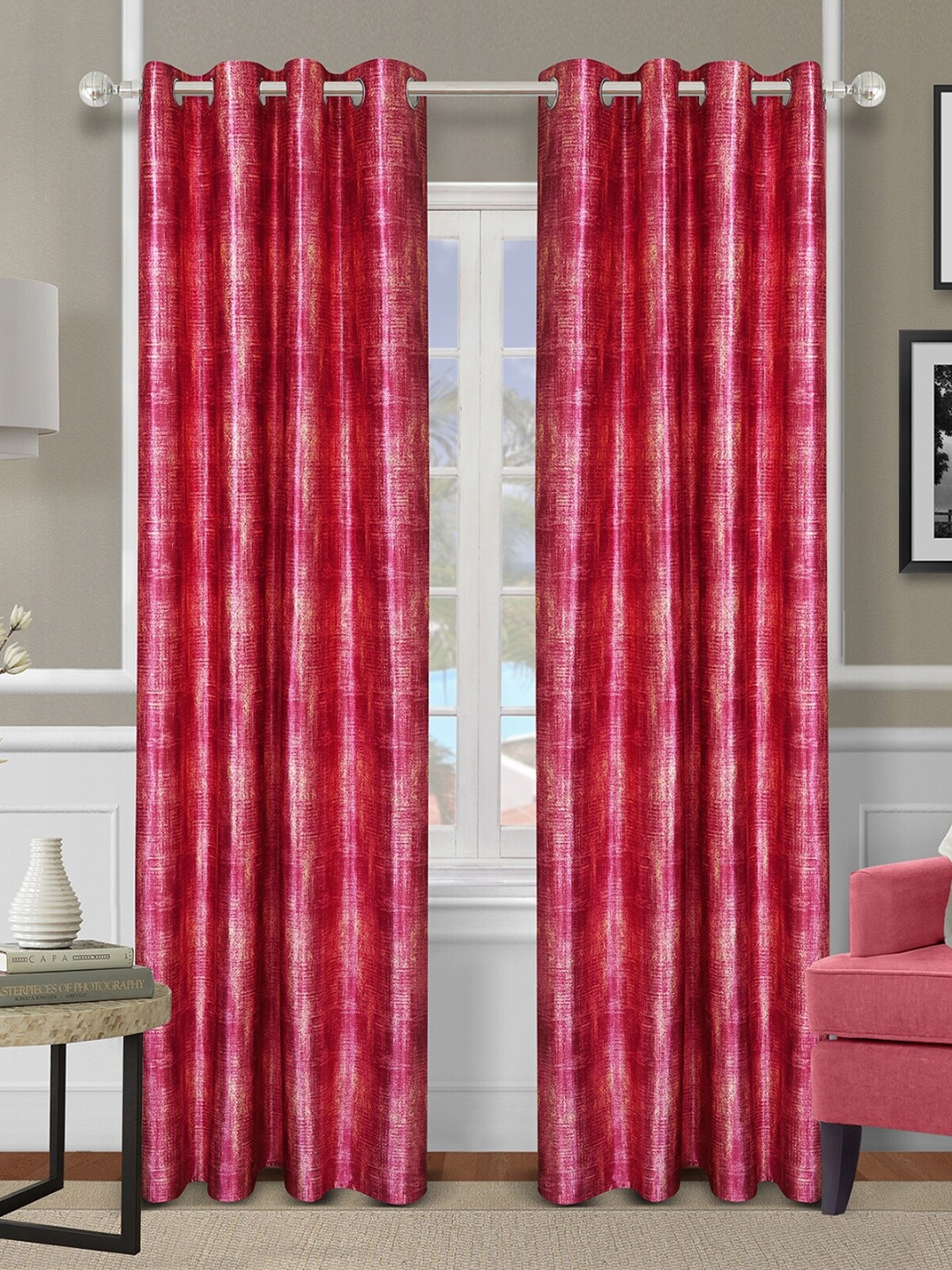 

ROMEE Pink 2 Pieces Printed Door Curtain
