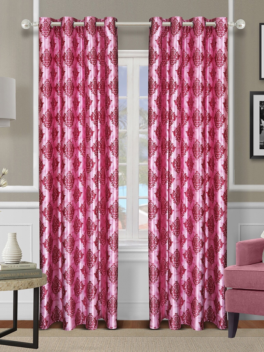 

ROMEE Pink 2 Pieces Floral Long Door Curtain