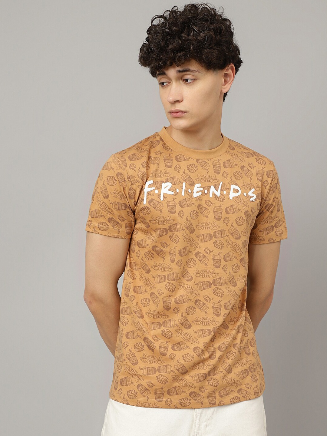 

Free Authority Friend Printed Pure Cotton T shirts, Beige