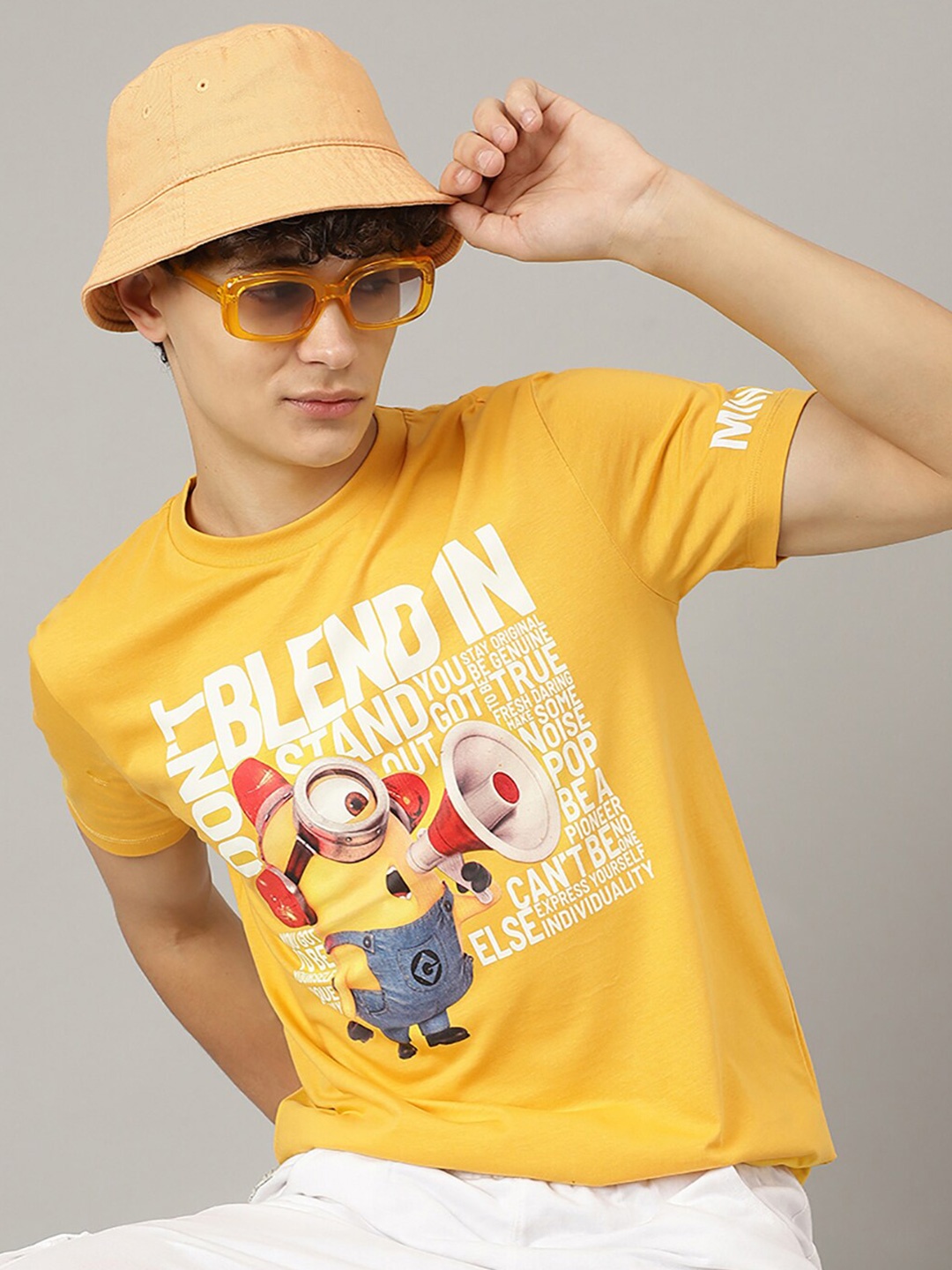 

Free Authority Minions Printed Round Neck Short Sleeves Cotton Casual Tshirts, Yellow