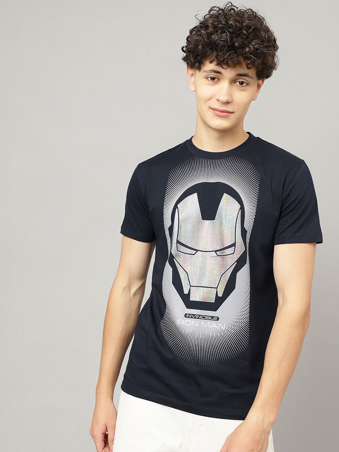 

Free Authority Iron Man Printed Short Sleeves Round Neck Tshirts, Navy blue