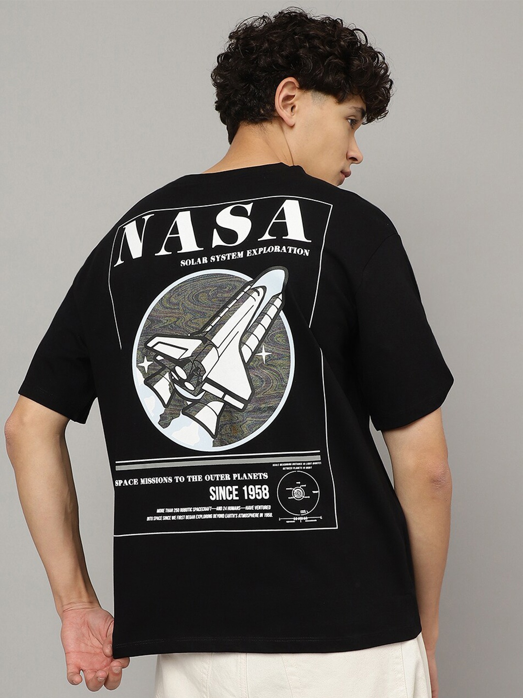 

Free Authority Nasa Printed Loose Fit Pure Cotton T-shirt, Black