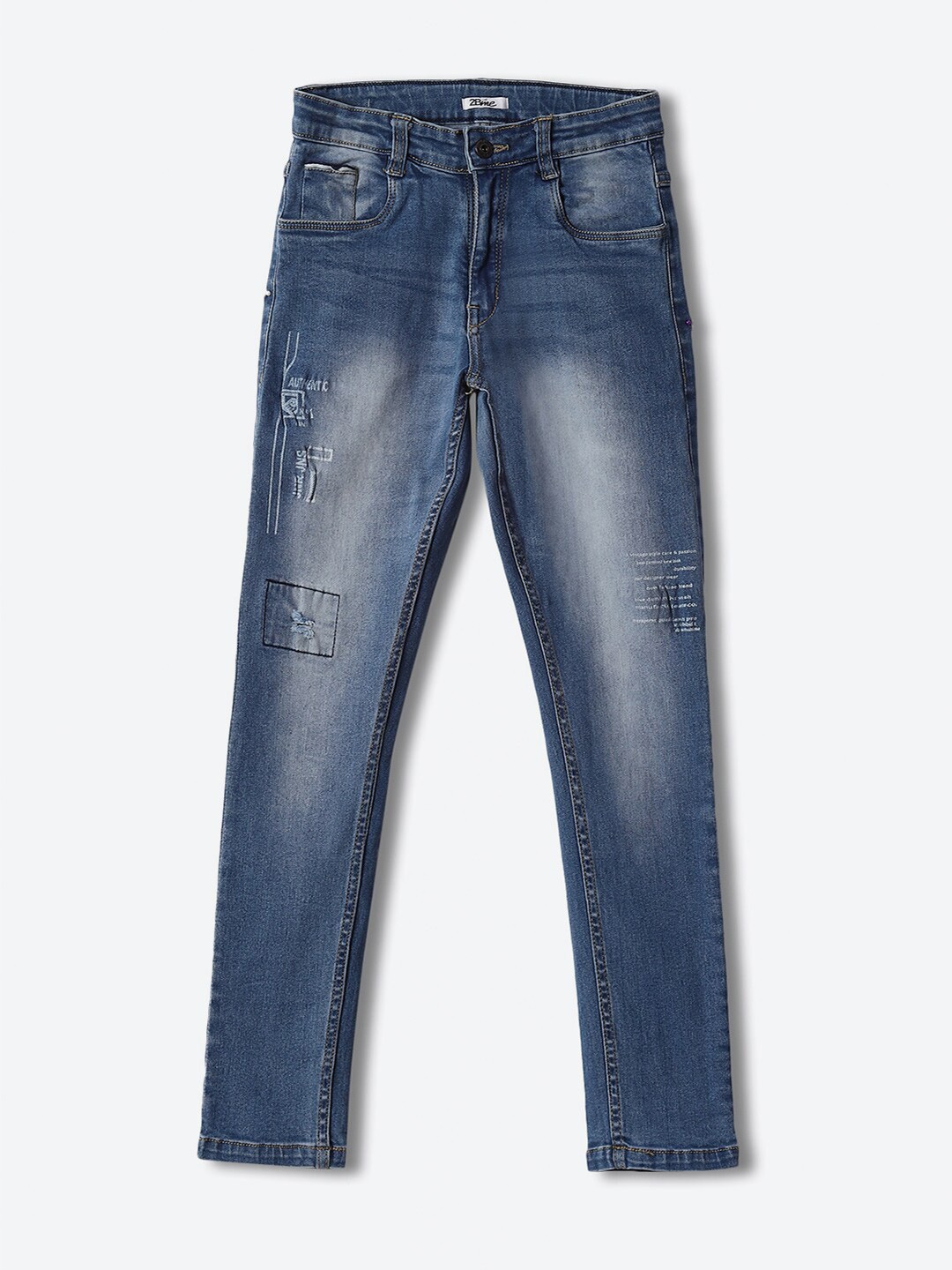 

2Bme Boys Mildly Distressed Mid-Rise Heavy Fade Jeans, Navy blue