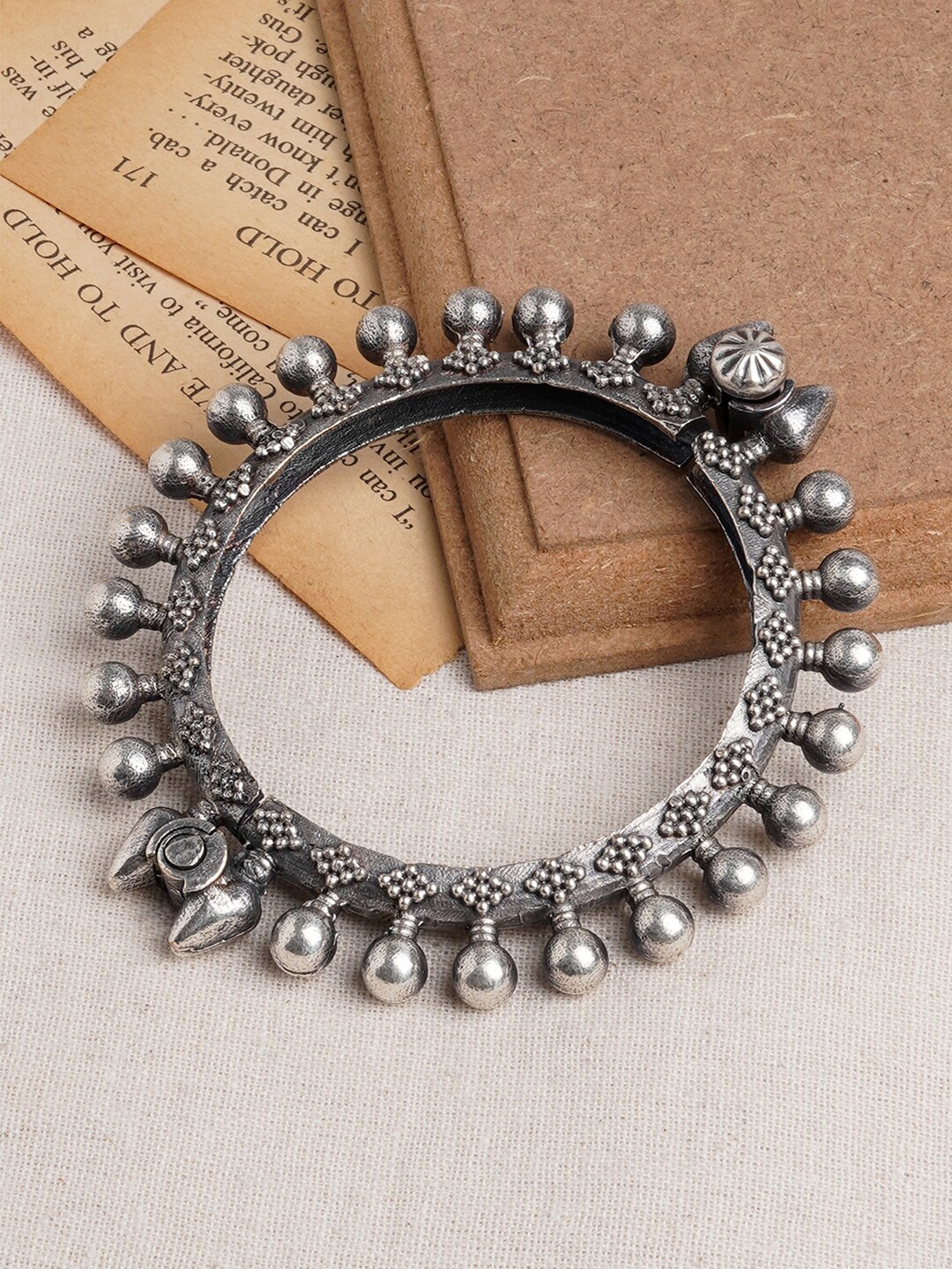 

TEEJH Oxidised Silver-Plated Bangle-Style Bracelet
