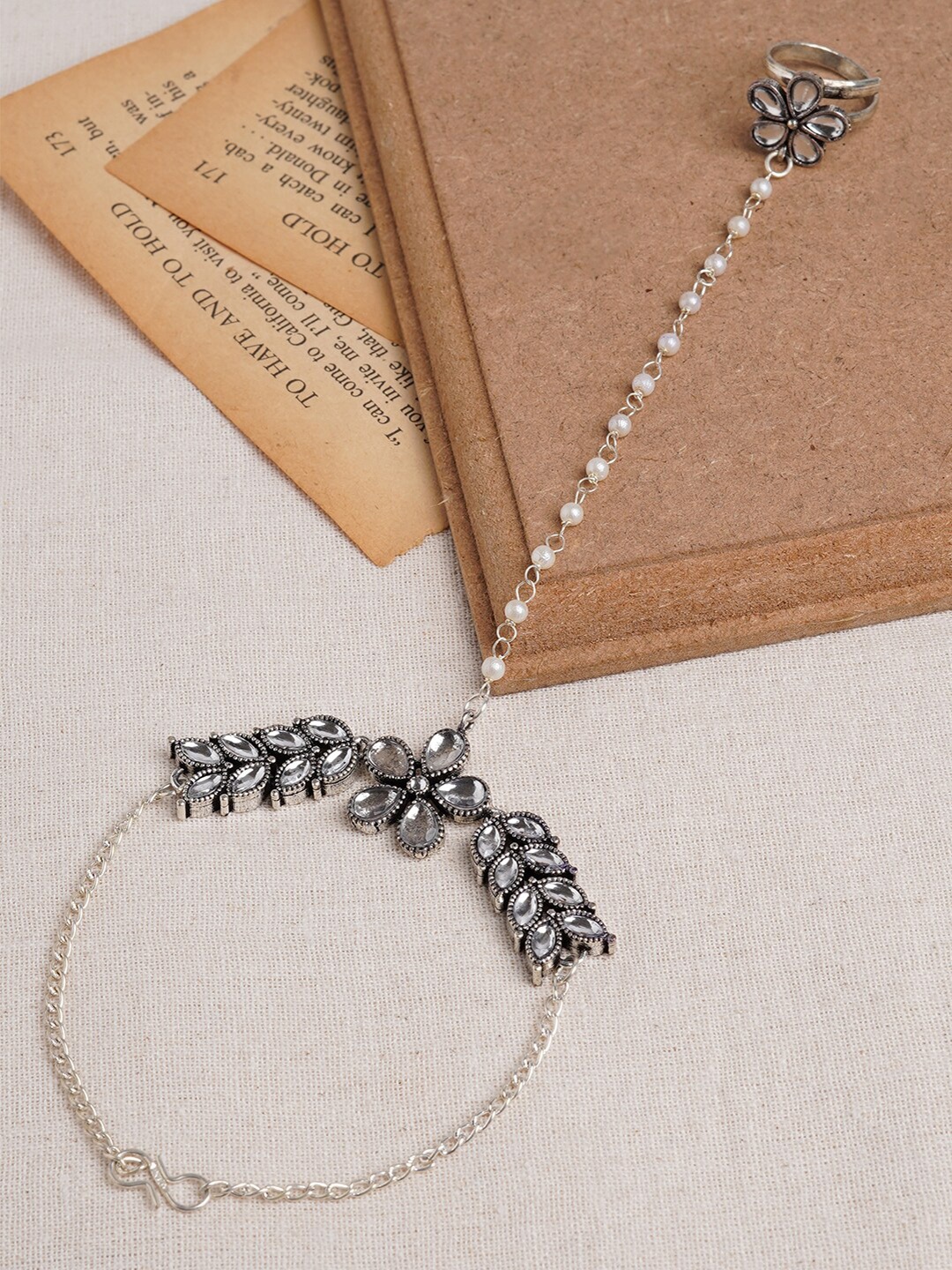 

TEEJH Oxidised Silver-Plated Ring Bracelet