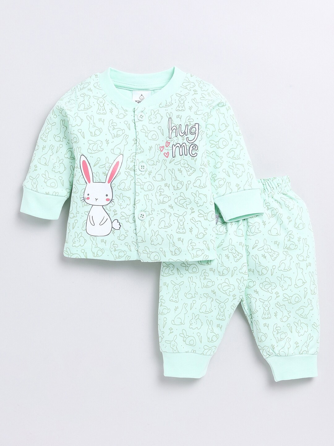 

Moms Love Infant Girls Printed Pure Cotton Shirt with Joggers, Green