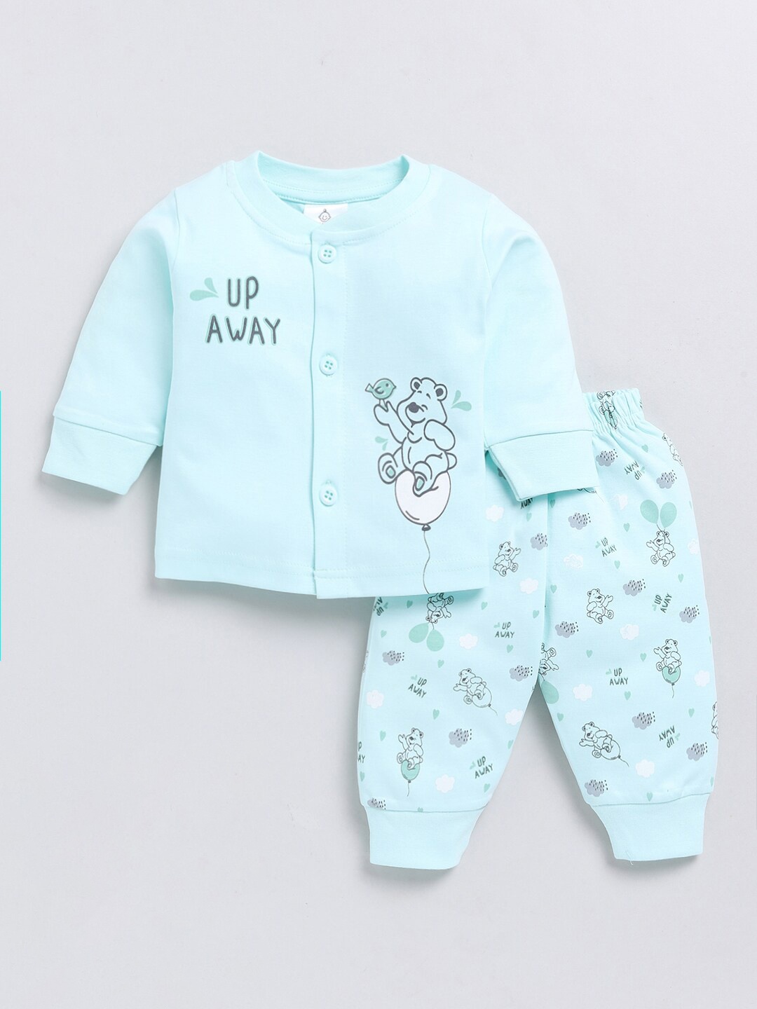 

Moms Love Infants Printed Pure Cotton Shirt with Joggers, Blue