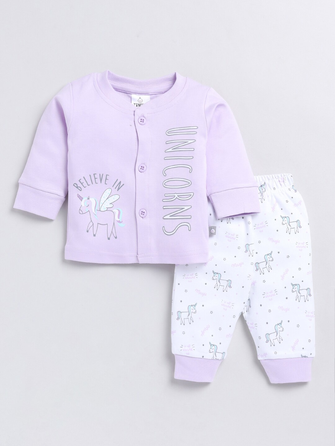 

Moms Love Infant Girls Printed Organic Cotton Shirt with Trouser, Purple