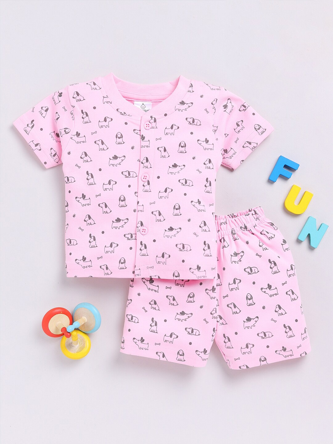 

Moms Love Infant Boys Printed Organic Cotton Shirt with Shorts, Pink