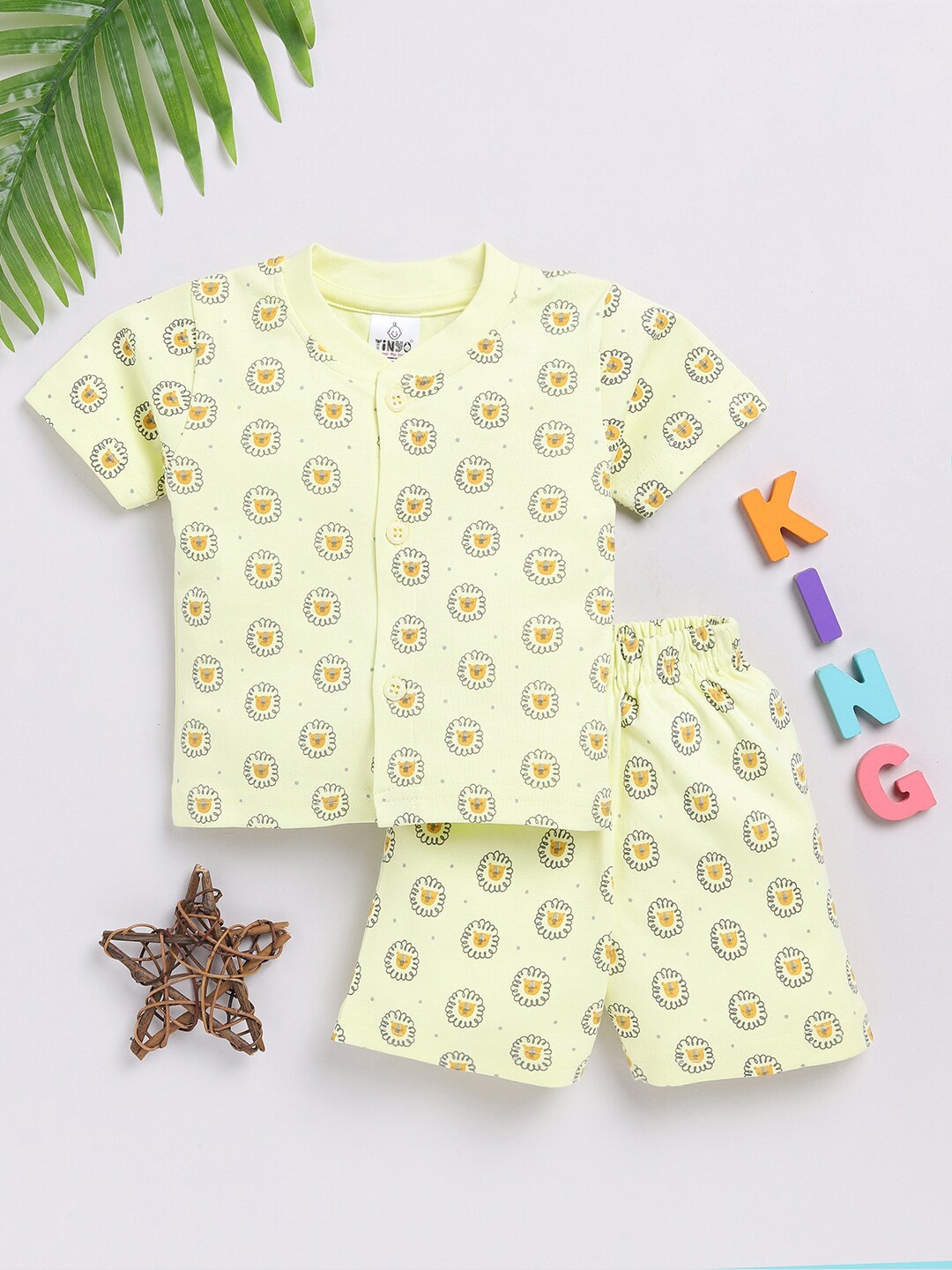 

Moms Love Infant Boys Printed Organic Cotton Shirt with Shorts, Yellow