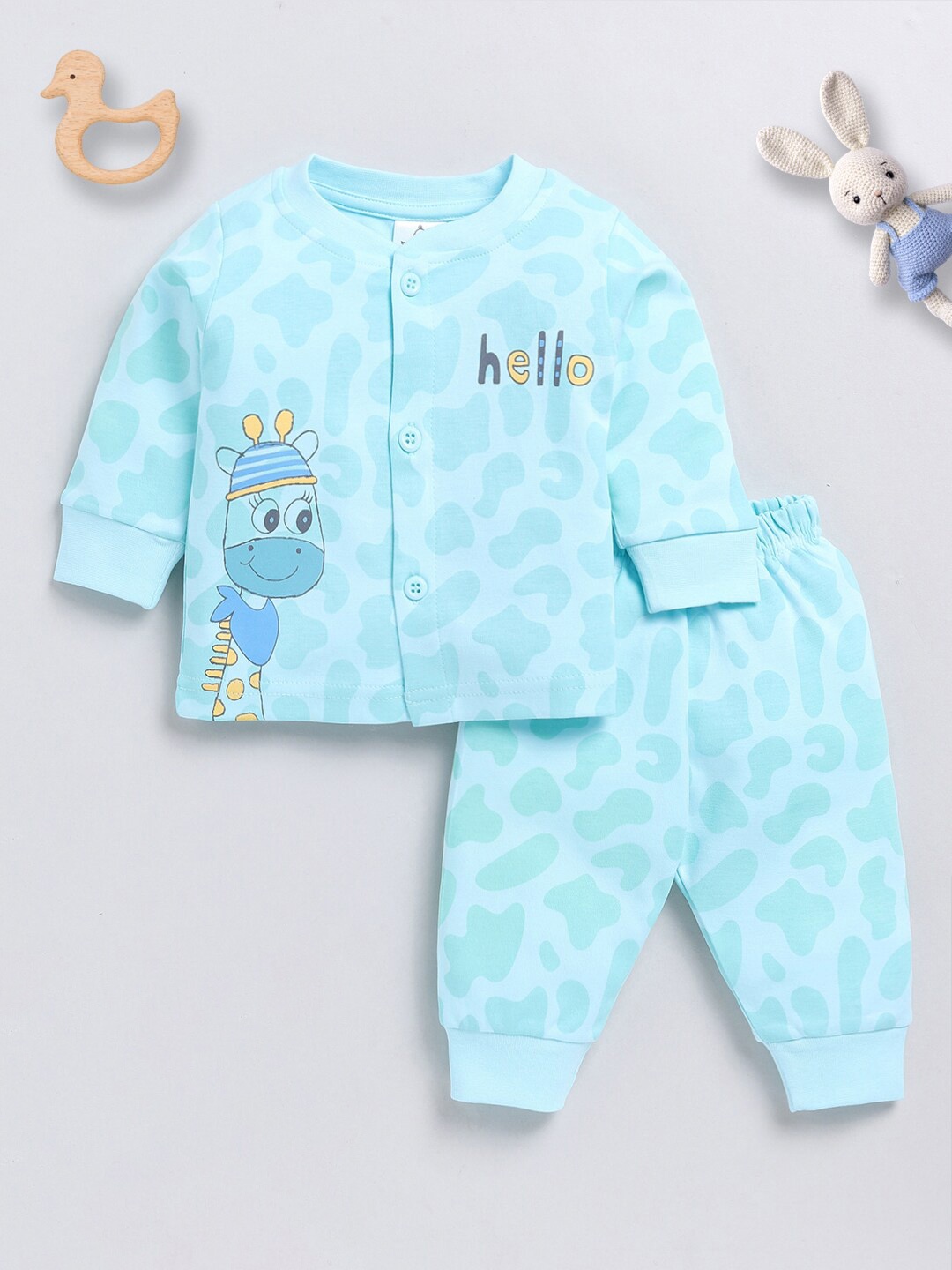 

Moms Love Infant Boys Printed Pure Cotton Shirt with Joggers, Blue