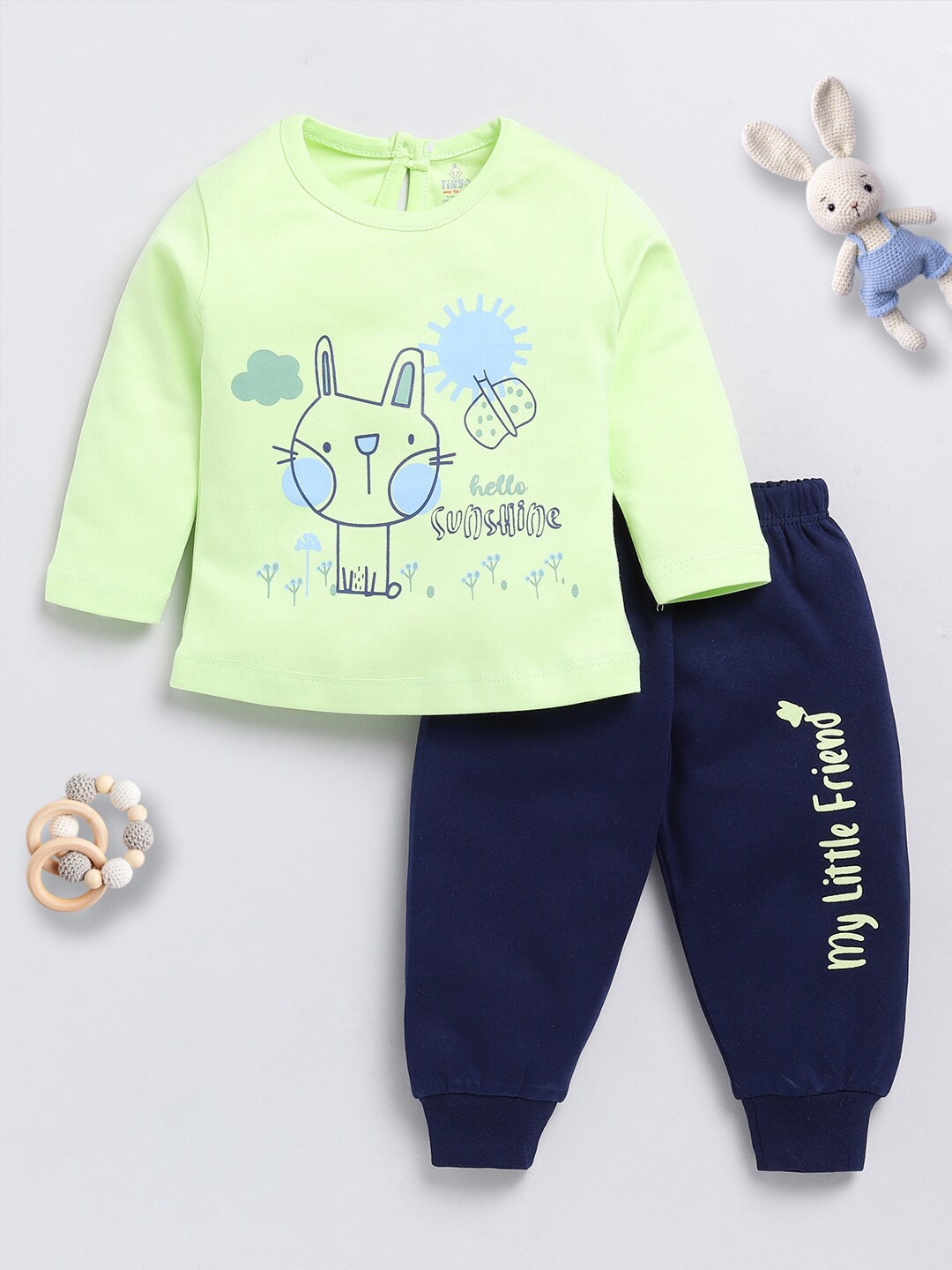 

Moms Love Infant Girls Printed Pure Cotton T-Shirt with Joggers, Sea green