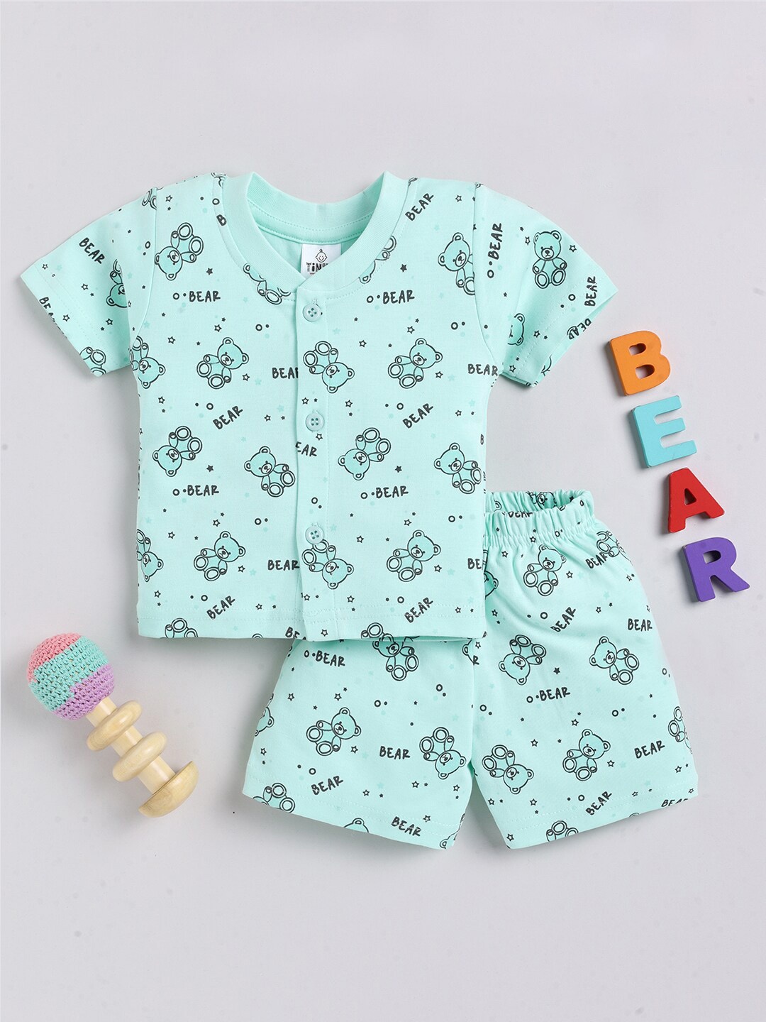 

Moms Love Infant Boys Printed Pure Cotton Shirt with Shorts, Sea green