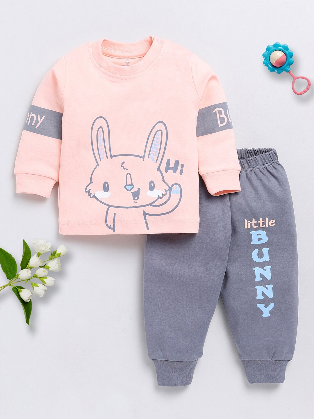 

Moms Love Infant Boys Printed Pure Cotton T-Shirt with Joggers, Peach