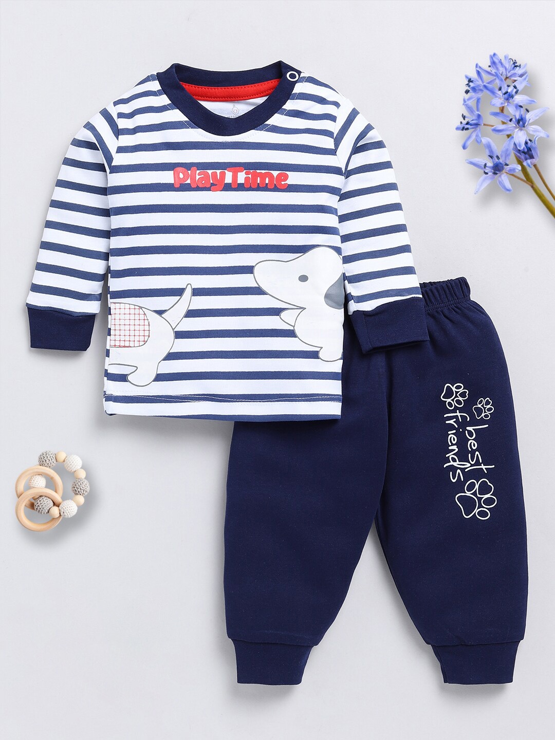 

Moms Love Infant Boys Printed Pure Cotton T-Shirt with Joggers, Navy blue