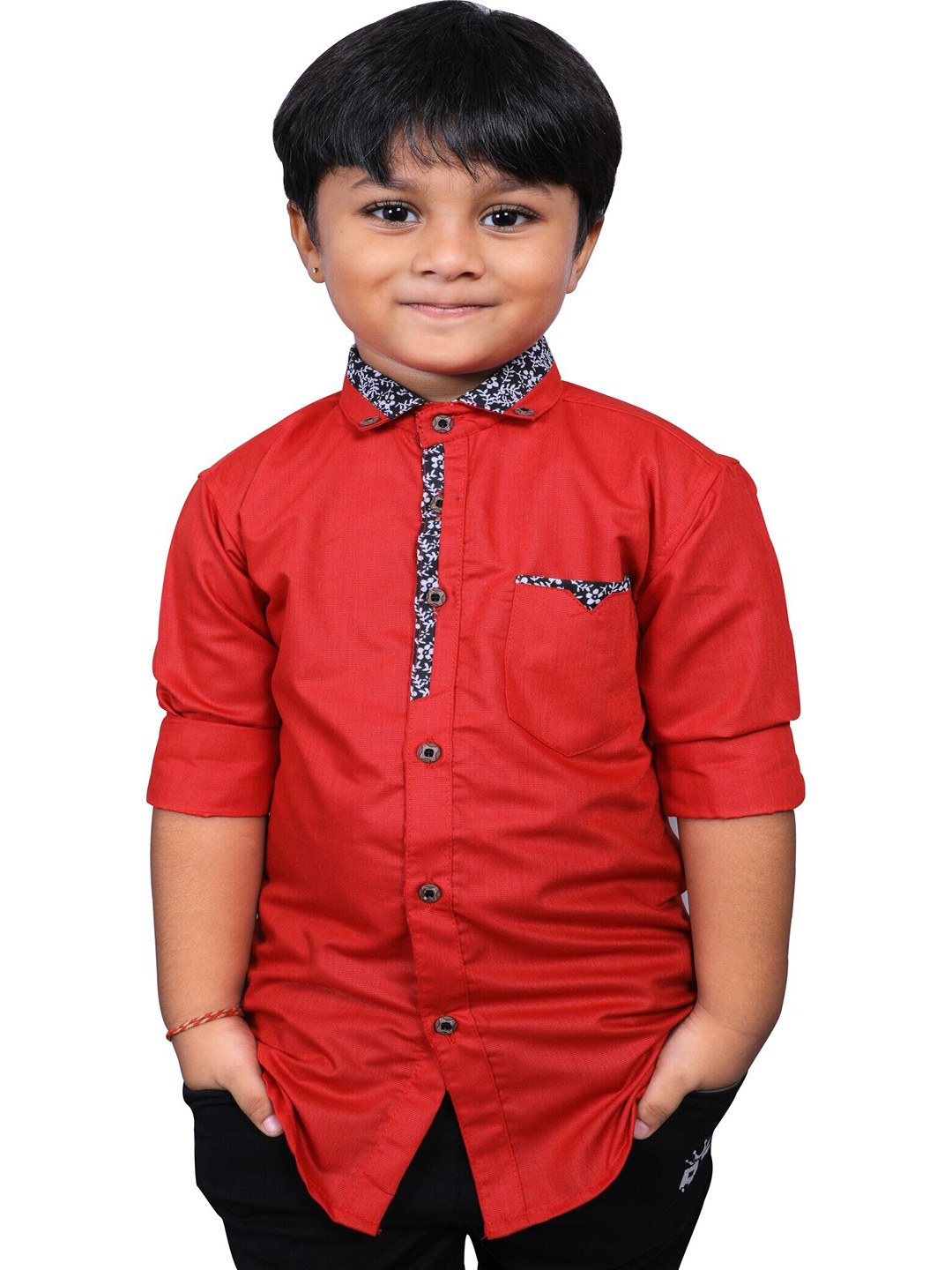 

Bought First Boys Button-Down Collar Cotton Premium Opaque Casual Shirt, Red