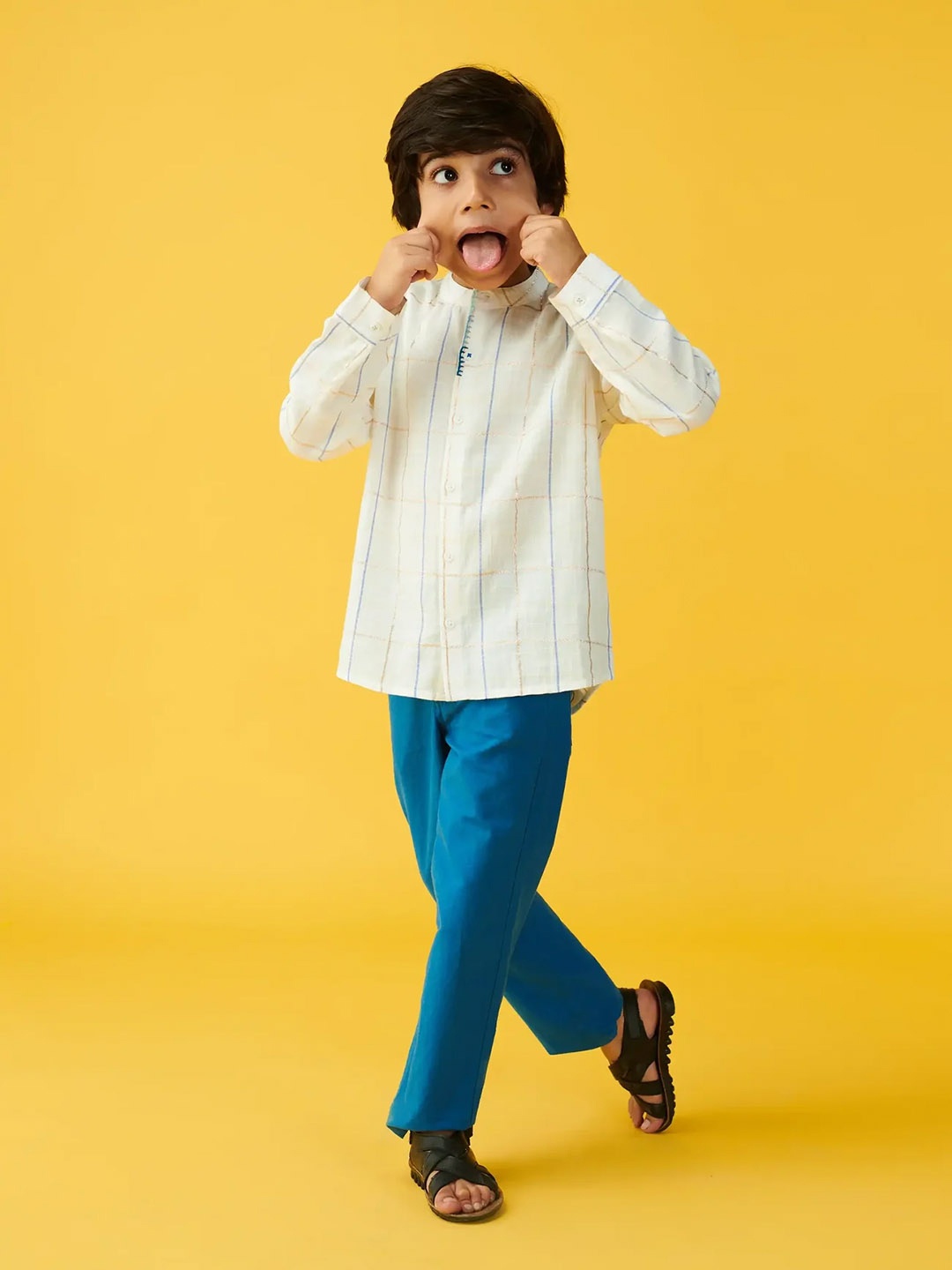 

Somersault Boys Printed Pure Cotton Kurta With Trousers, Blue