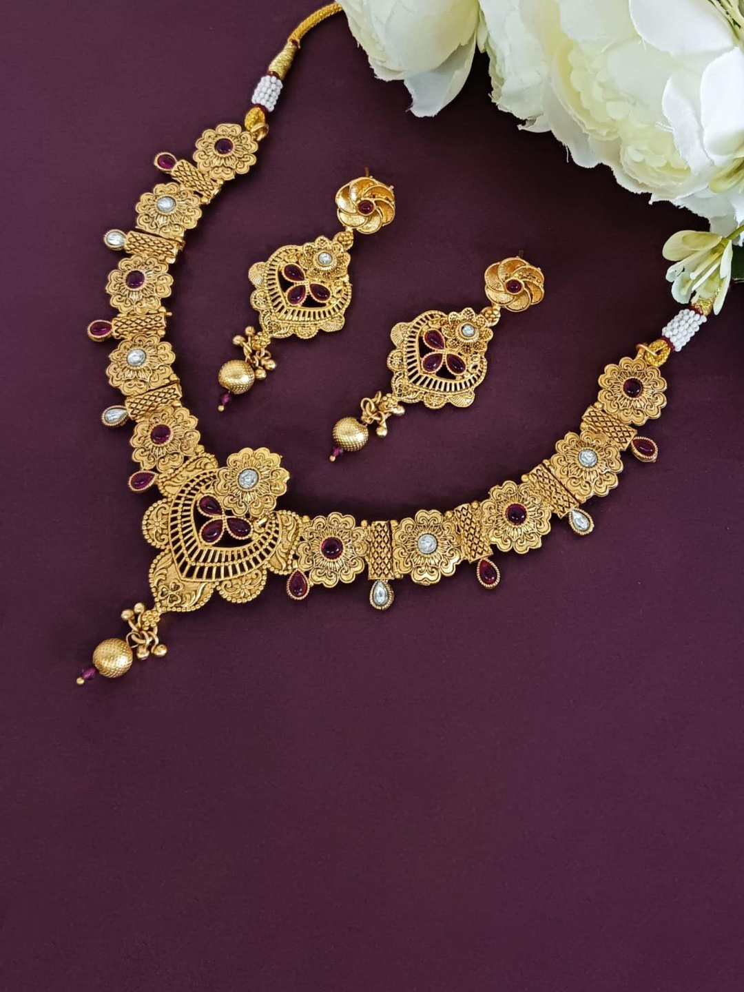 

Efulgenz Gold-Plated Crystal-Studded Jewellery Set