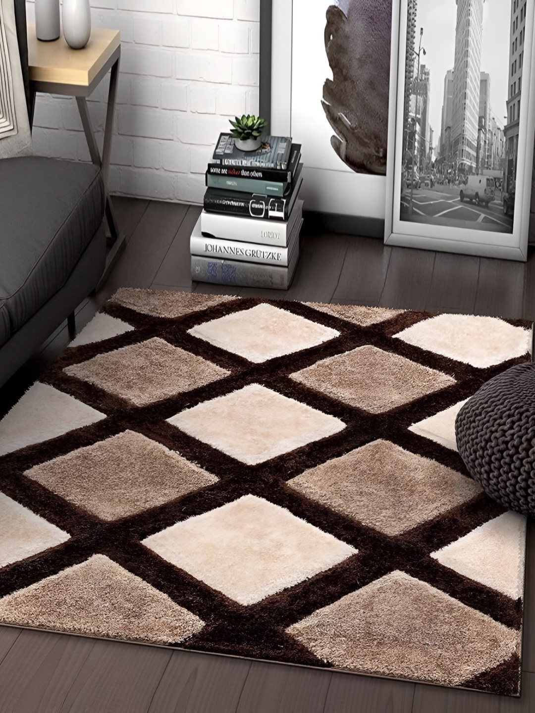 Shopgallery Brown Geometric Anti-Skid Carpet, Black
